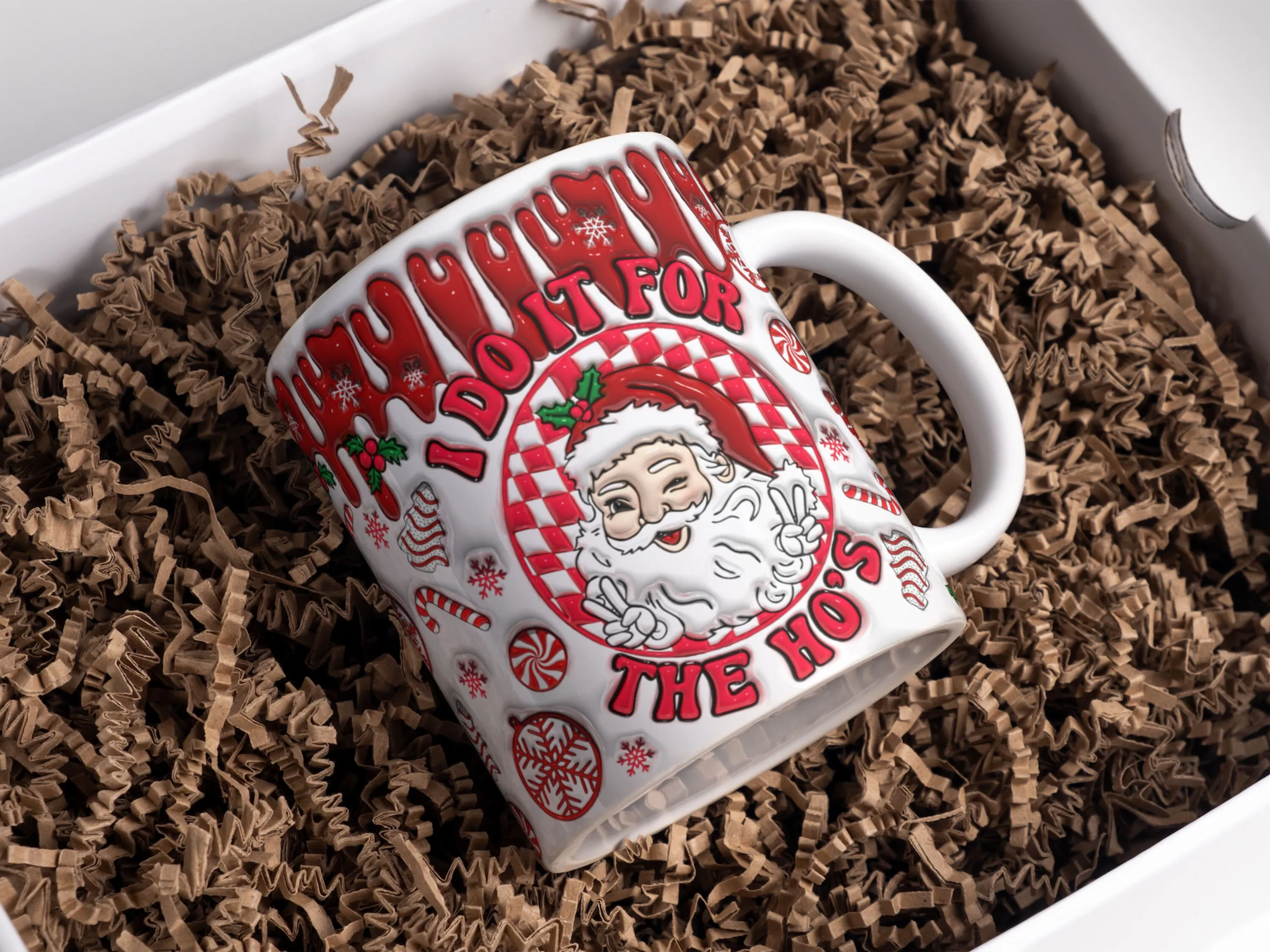 3D Santa Claus Inflated Christmas Mug Wrap Sublimation Design 11oz & 15oz, 3D Red Puffy I Do It For the Ho's Mug Wrap PNG, Digital Download
