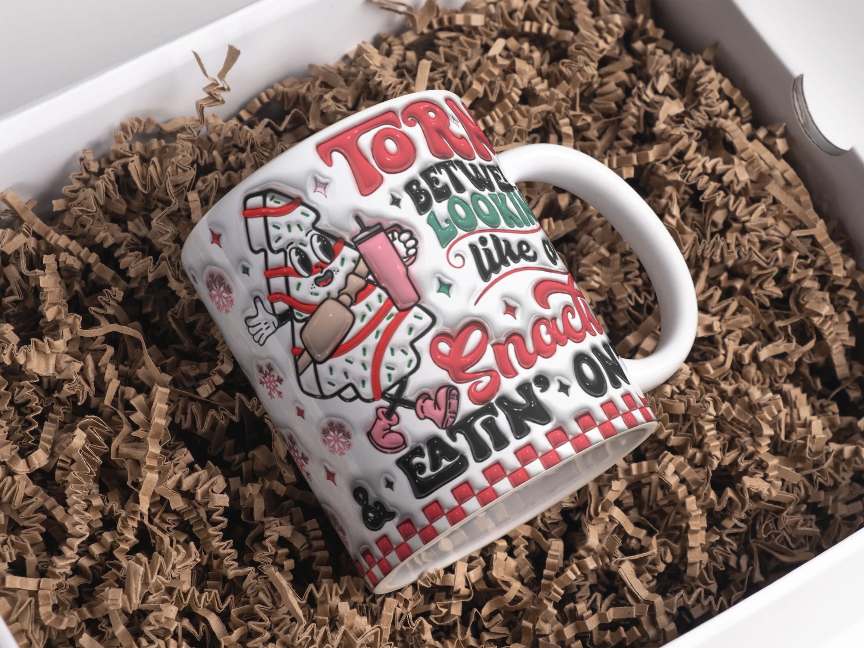 3D Retro Christmas Tree Cakes Inflated Mug Wrap Sublimation Design 11oz & 15oz, Puffy Snack Cakes Xmas Mug Wrap PNG, Instant Download