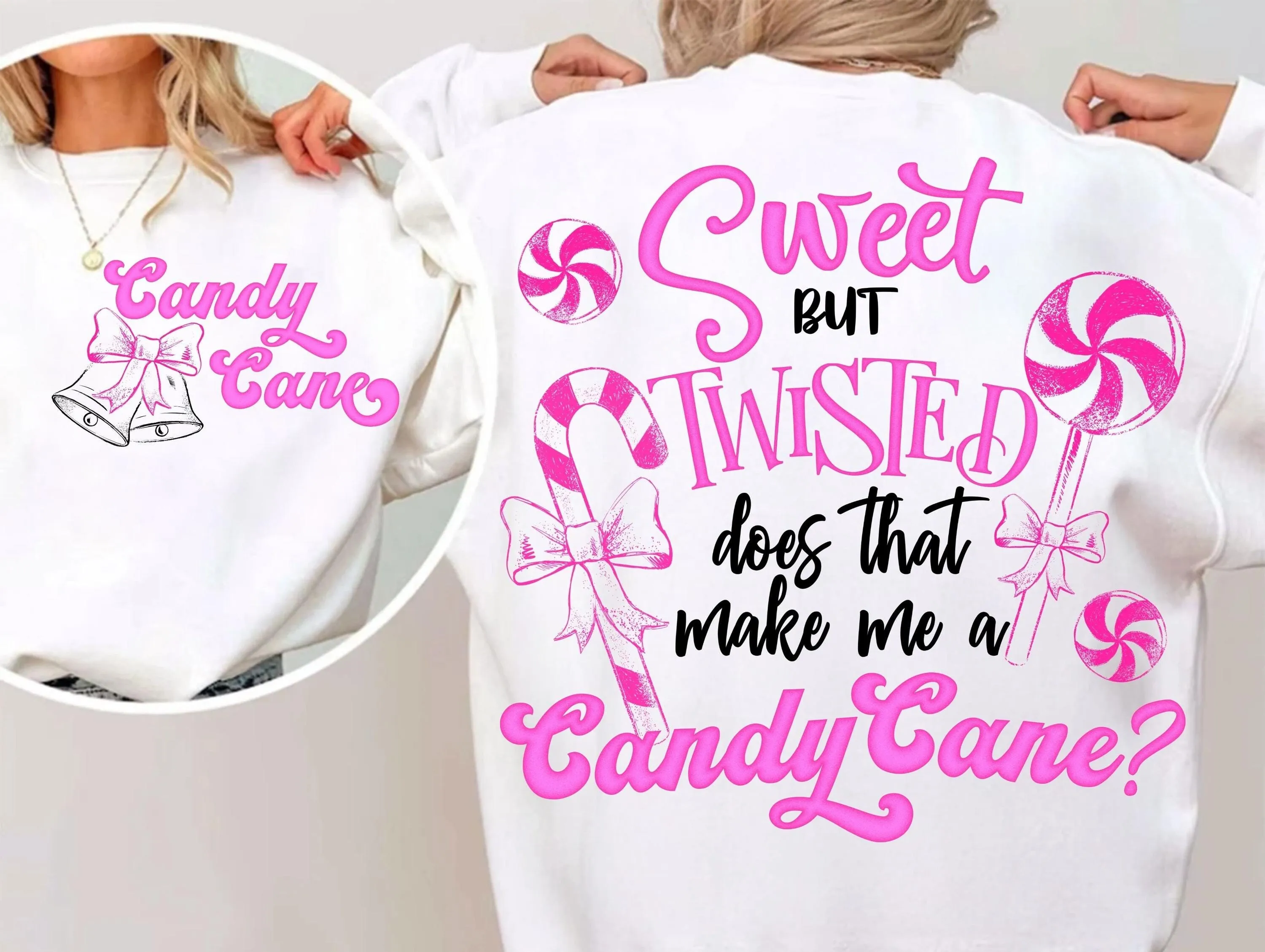 Sweet but Twisted Candy Cane Quote Sublimation Design for T-Shirt Sweatshirt | Funny Pink Lollipop Sassy Sweets Humor PNG Digital Download