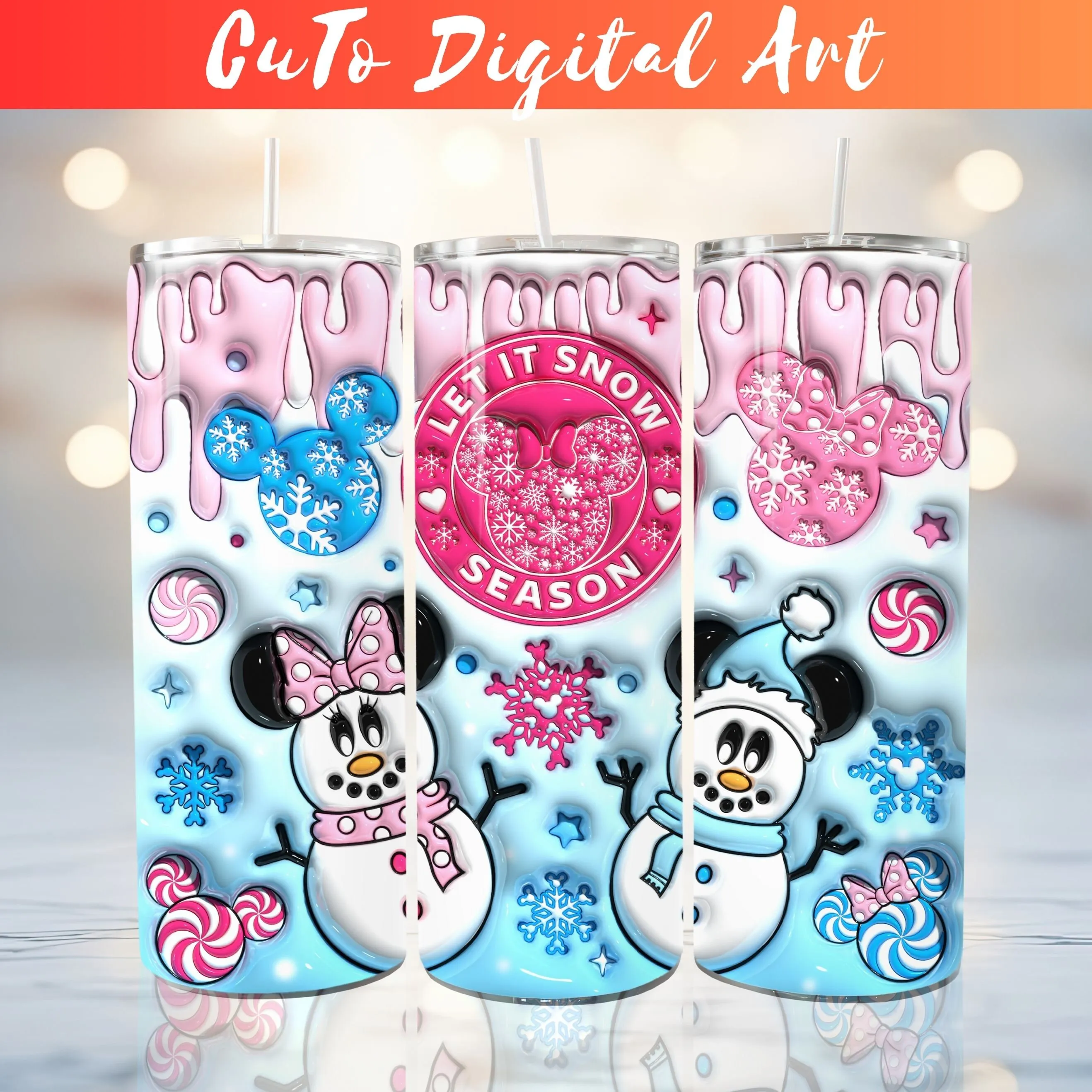 3D Let it Snow Season Inflated Tumbler Wrap, Puffy Christmas 20oz Tumbler PNG, Cartoon Snowman Sublimation Design, Instant Digital Download