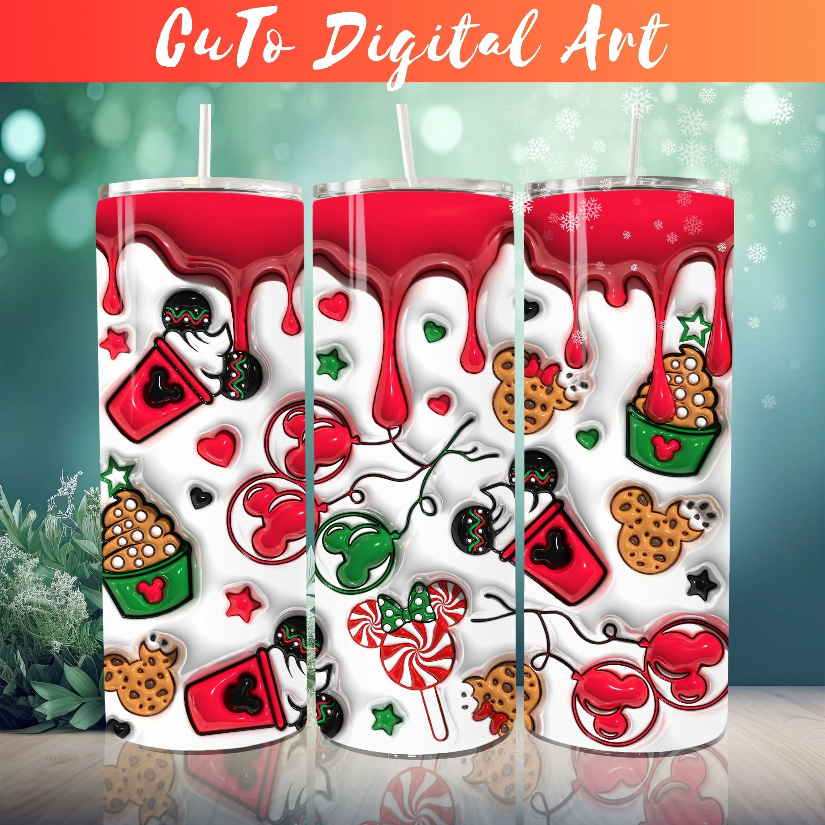 3D Christmas Candy Inflated Tumbler Wrap PNG, Puffy Cartoon Snacks Xmas 20oz Tumbler Sublimation Design, Instant Digital Download