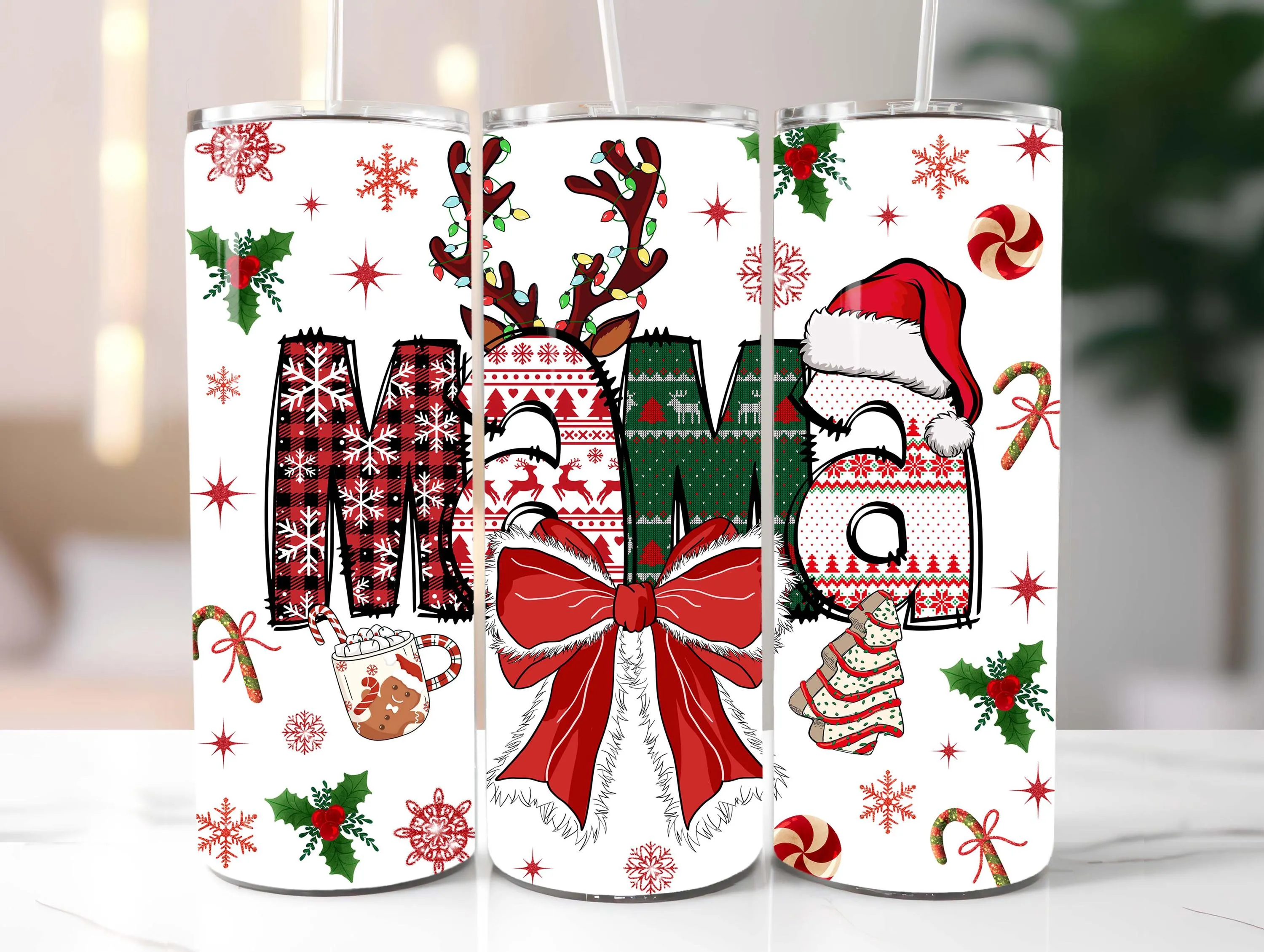 Christmas Mama 20 oz Skinny Tumbler Wrap, Merry Xmas Vibes Sublimation Design, Straight And Tapered Tumbler PNG, Instant Digital Download