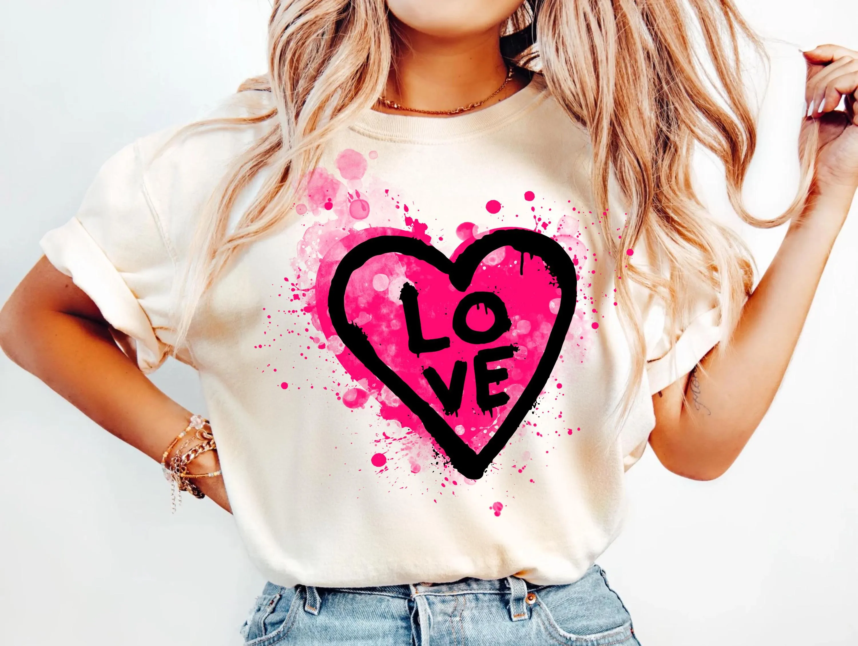 Pink Paint LOVE Design | Happy Valentines Day Digital Download for T-shirts & Sweatshirts | Heart Sublimation Transfer Transparent PNG
