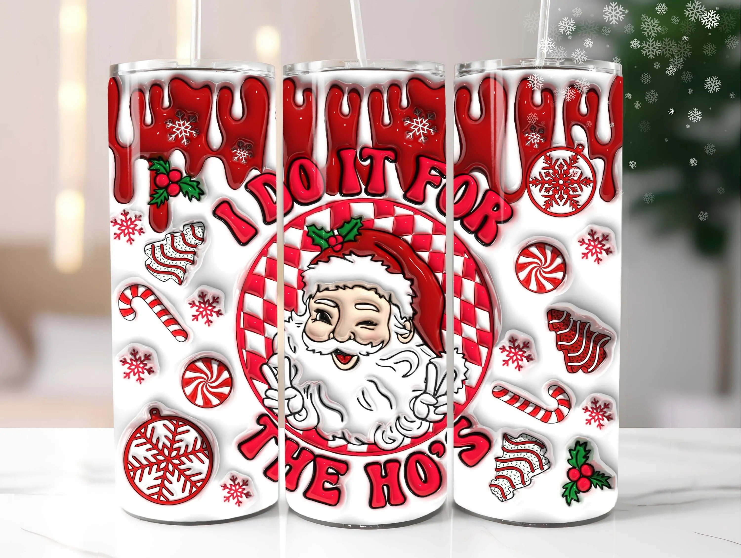3D Santa Claus Inflated Tumbler Wrap Design, 3D Red Puffy I Do It For the Ho's 20oz Tumbler Sublimation Design, Instant Digital Download