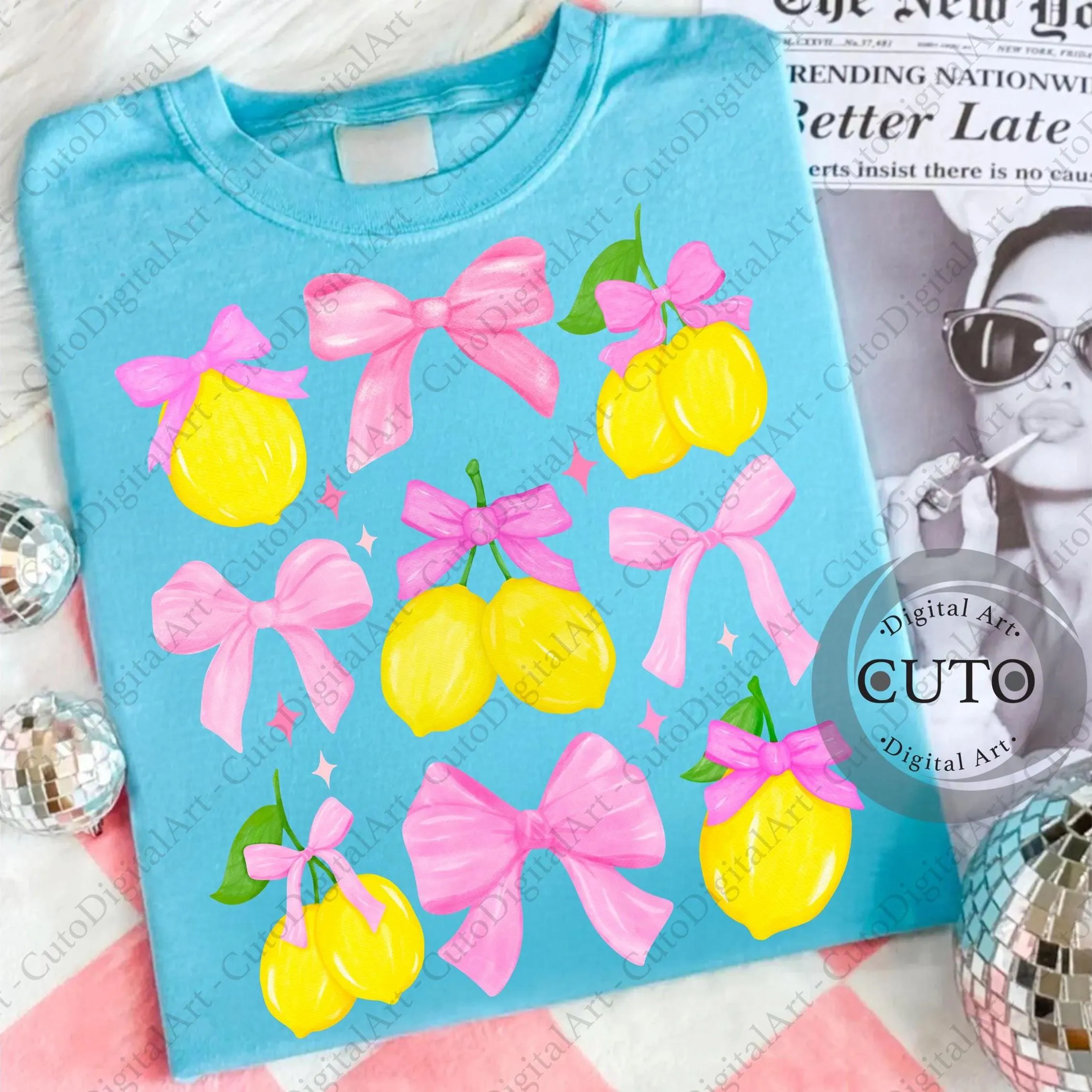 Pink Bow Lemon Coquette Design PNG - Digital Download For T-Shirt Sweatshirt