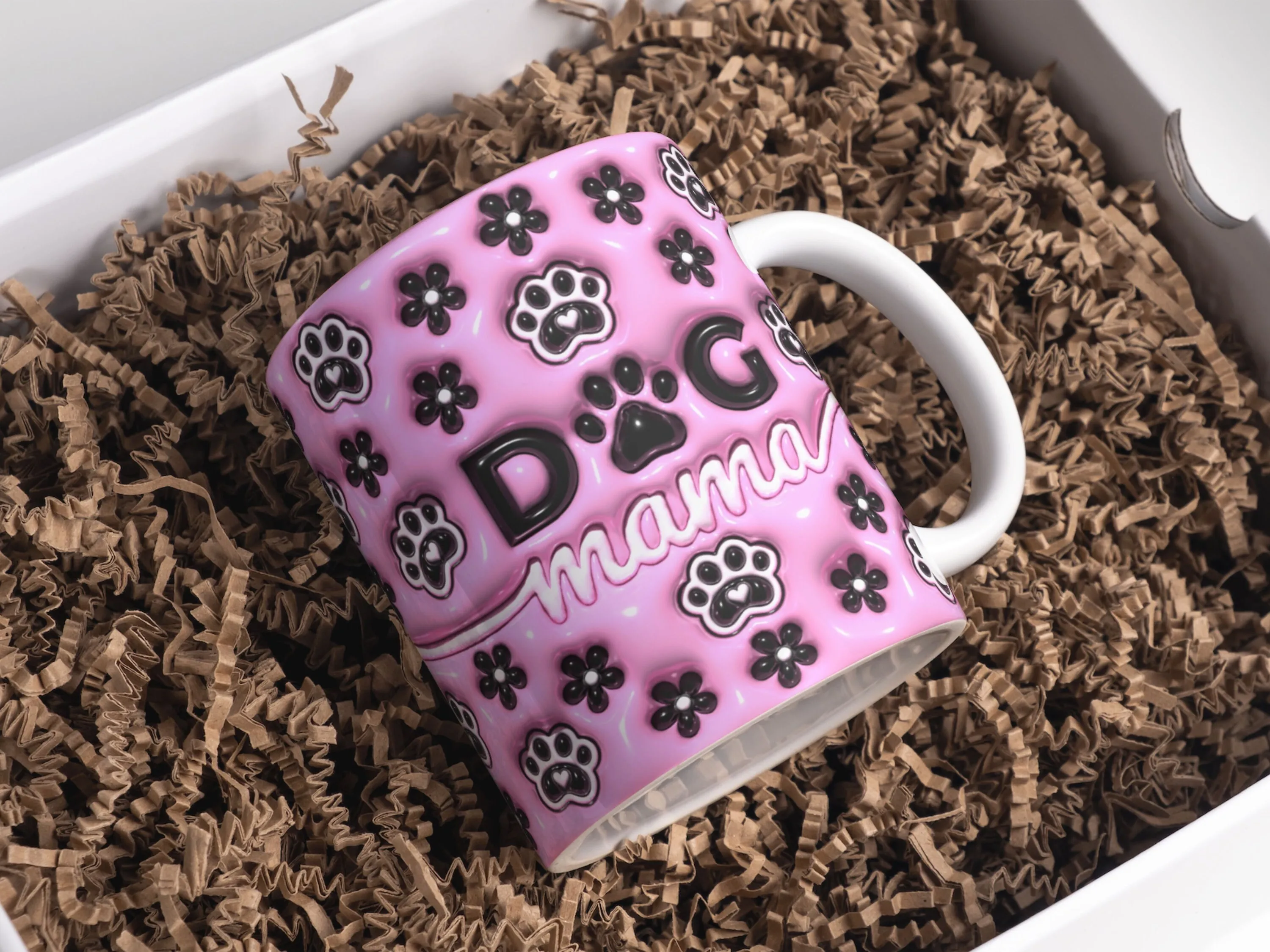 3D Pink Dog Lover Inflated Mug Wrap Sublimation Design 11oz & 15oz, Puffy Dog Mama Mug PNG, Mug Sublimation Designs