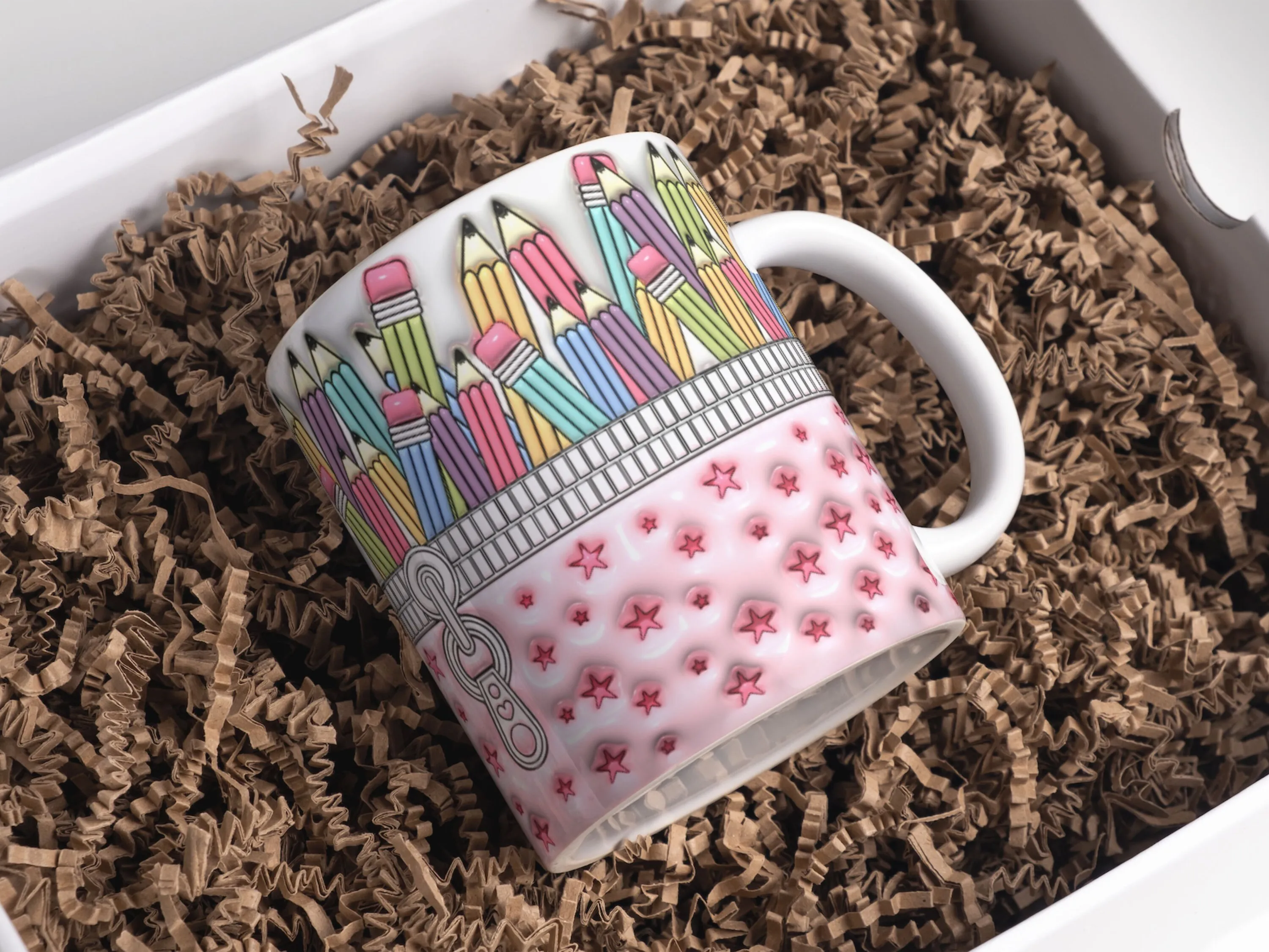 3D Teacher Pencil Case Inflated Mug Wrap Sublimation Design 11oz & 15oz, Funny Puffy Pink Teacher Mug PNG, Mug Sublimation Designs