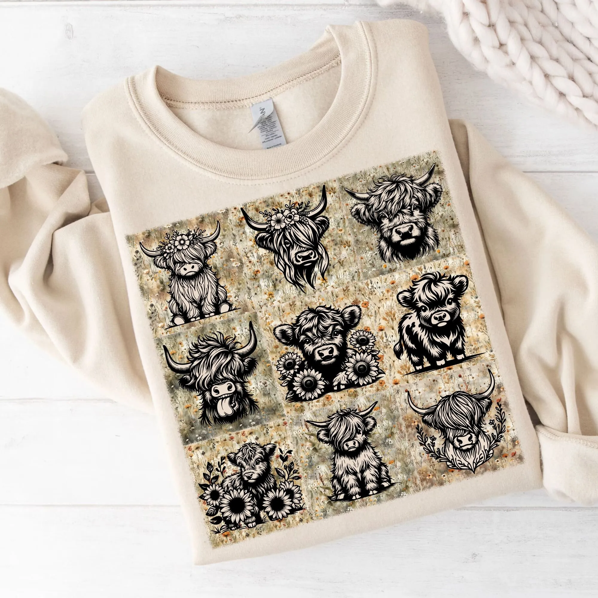 Retro Boho Highland Cow Png Sublimation, Farm Design Png, Rustic Wildflowers Cow png, Floral Retro Cow Mama Png T-shirt Png Instant Download