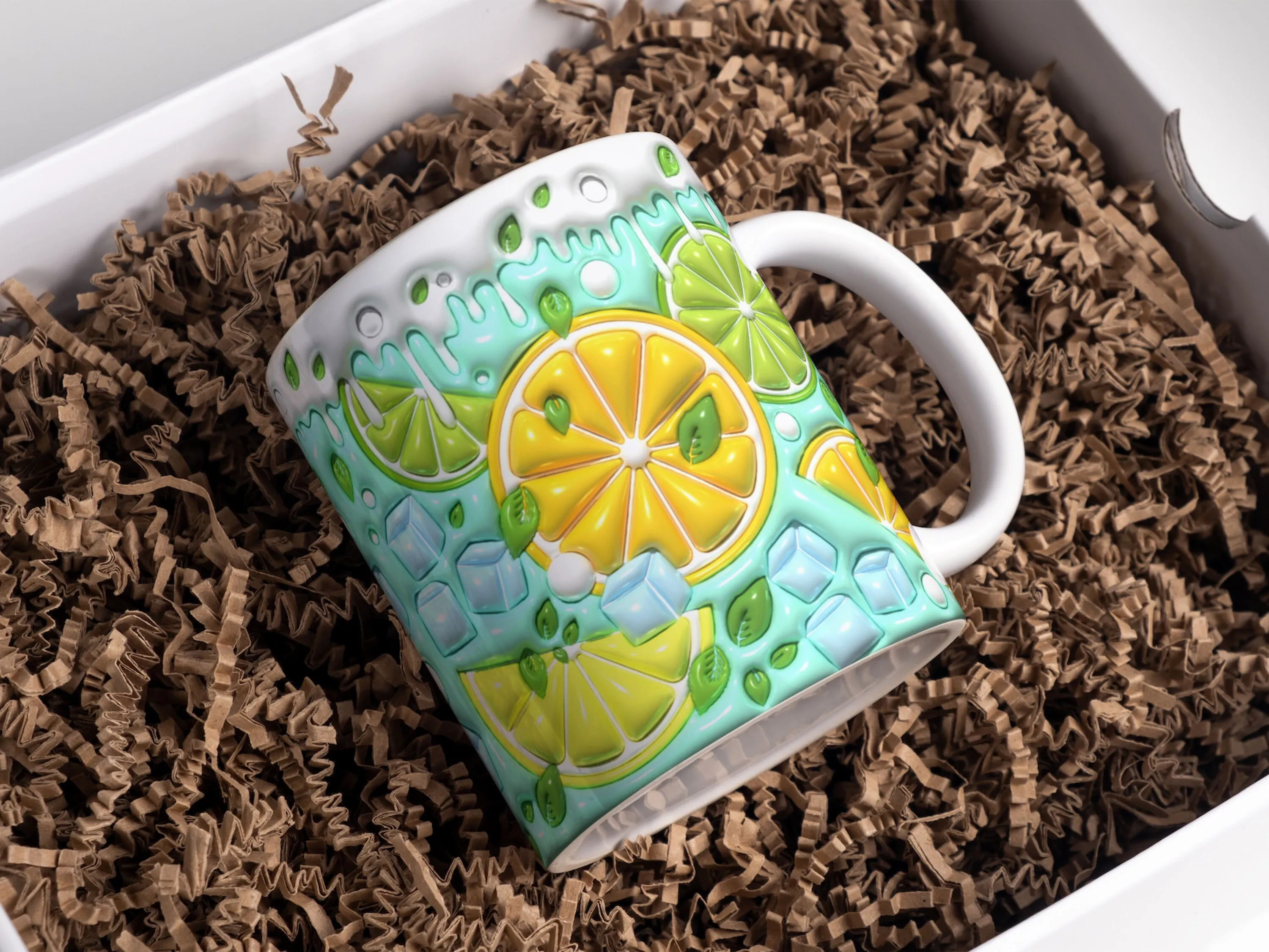 3D Cocktail Inflated Mug Wrap Sublimation Design 11oz & 15oz, 3D Puffy Citrus Lemonade Mug Sublimation PNG, Mug Template For Sublimation