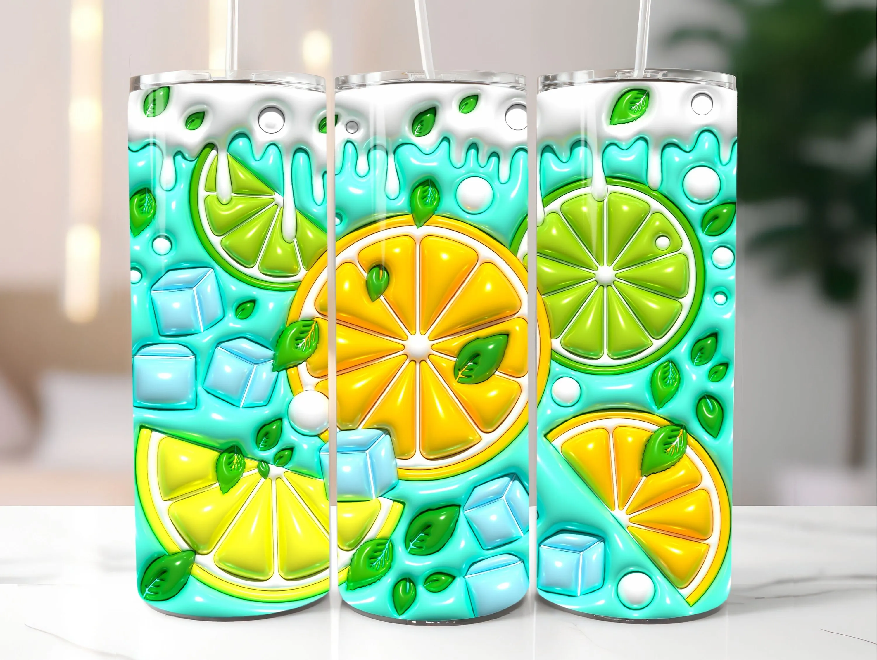 3D Cocktail Inflated Tumbler Wrap PNG - 3D Puff Cocktail 20oz Tumbler Sublimation - Seamless Skinny Tumbler Wrap - Instant Digital Download
