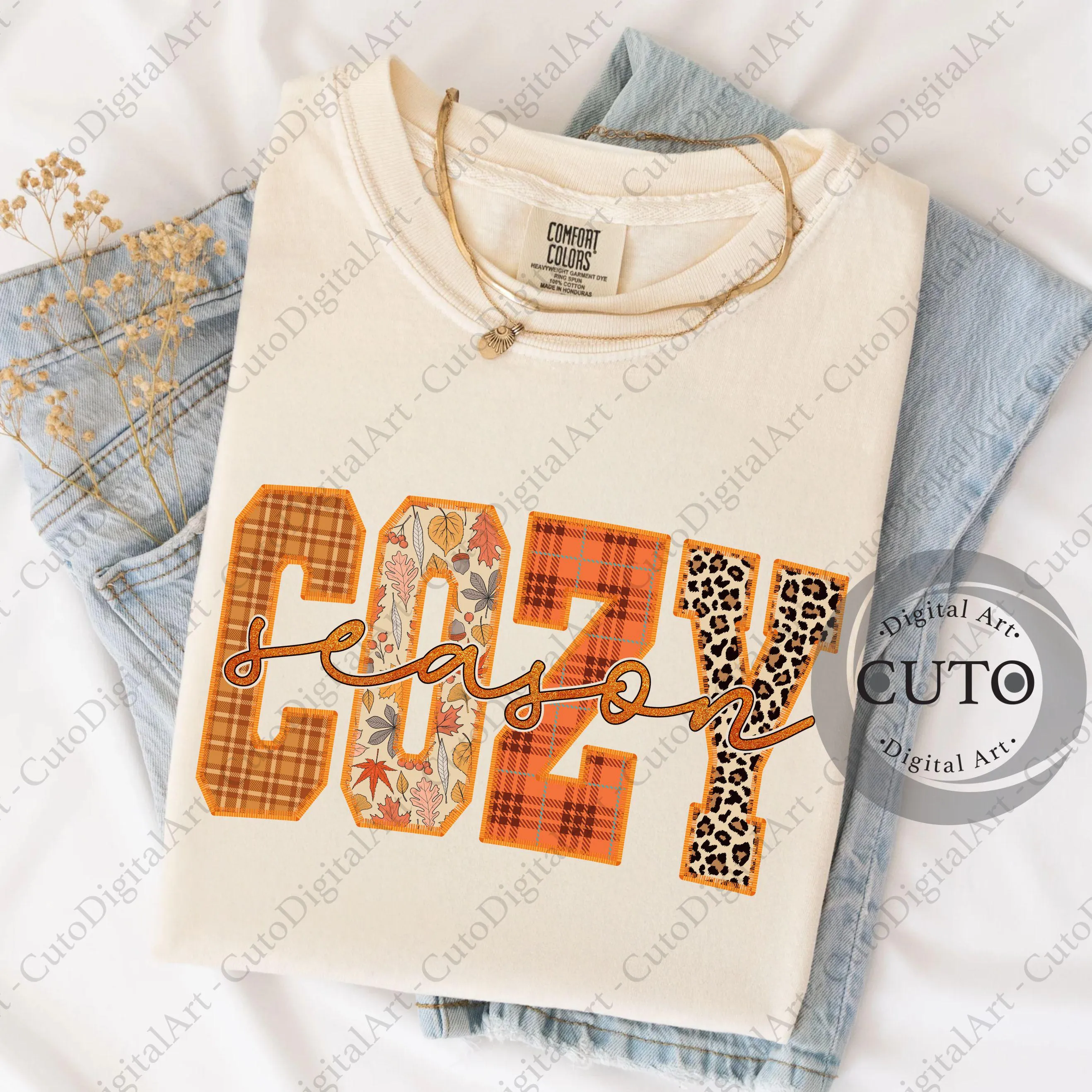 Cozy Season Plaid And Leopard T-Shirts Sweatshirts Design PNG - Digital Download