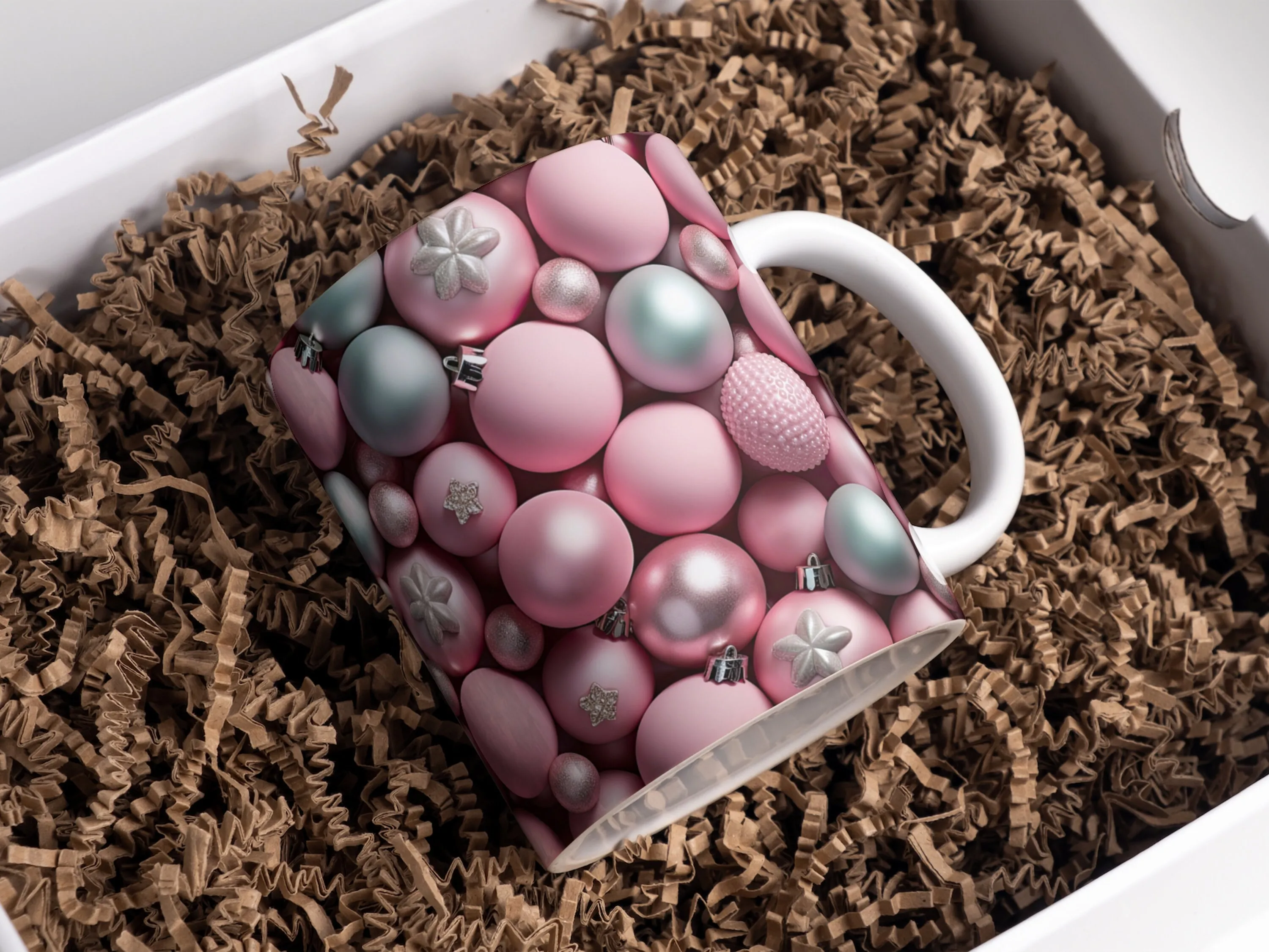 11oz and 15oz 3D Christmas Tree Toys, Pink And Turquoise Mug Wrap Sublimation, 3D Mug Wrap Sublimation Designs, 3D Mug PNG Template Design