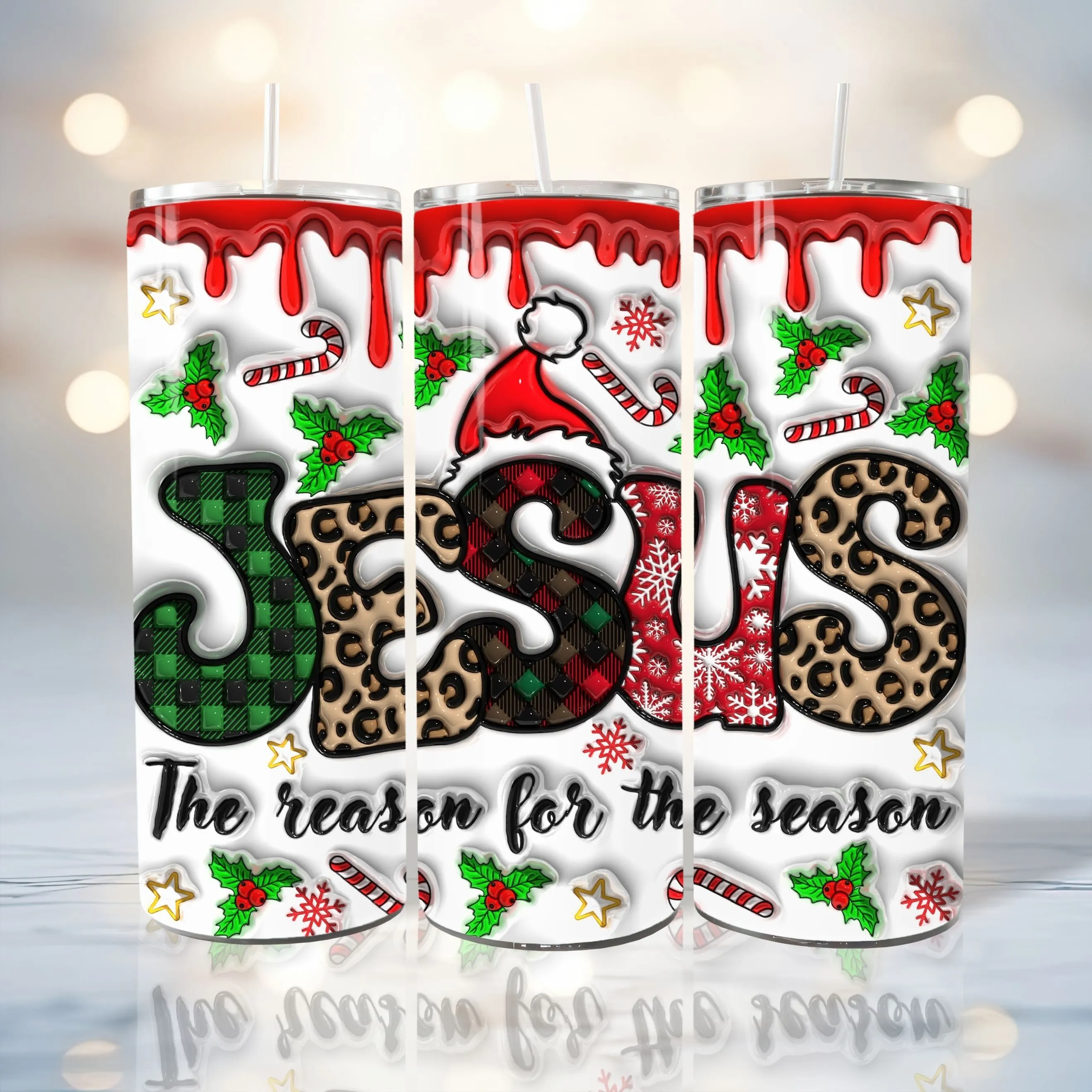 3D Seamless Jesus The Reason For The Season Inflated Tumbler Wrap PNG, Puffy Faith Xmas 20oz Tumbler Sublimation Design, Digital Download