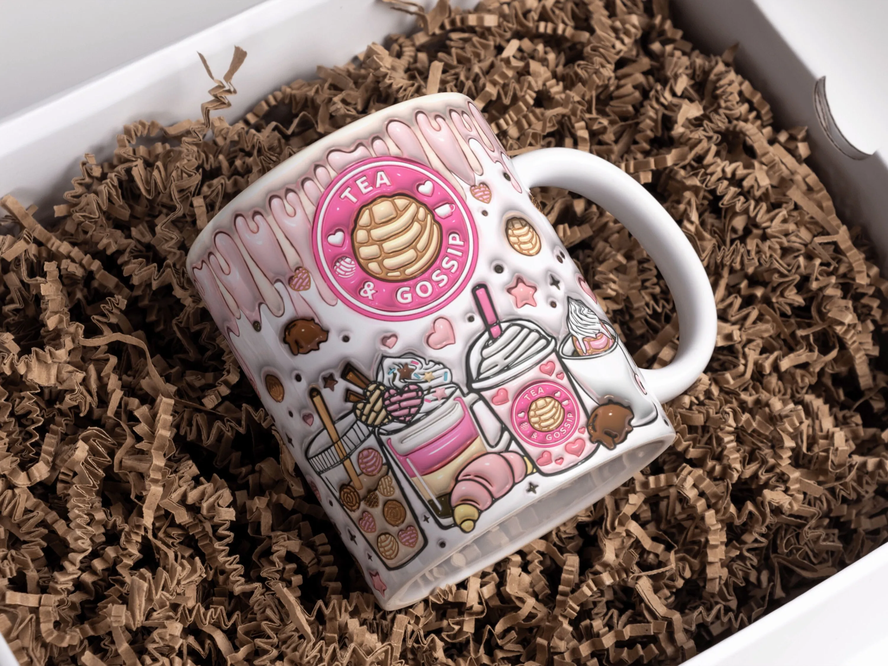 3D Inflated Tea and Gossip Inflated Mug Wrap Design 11oz & 15oz, 3D Tea Cups Puffy Mug Sublimation PNG, Mug Template For Sublimation