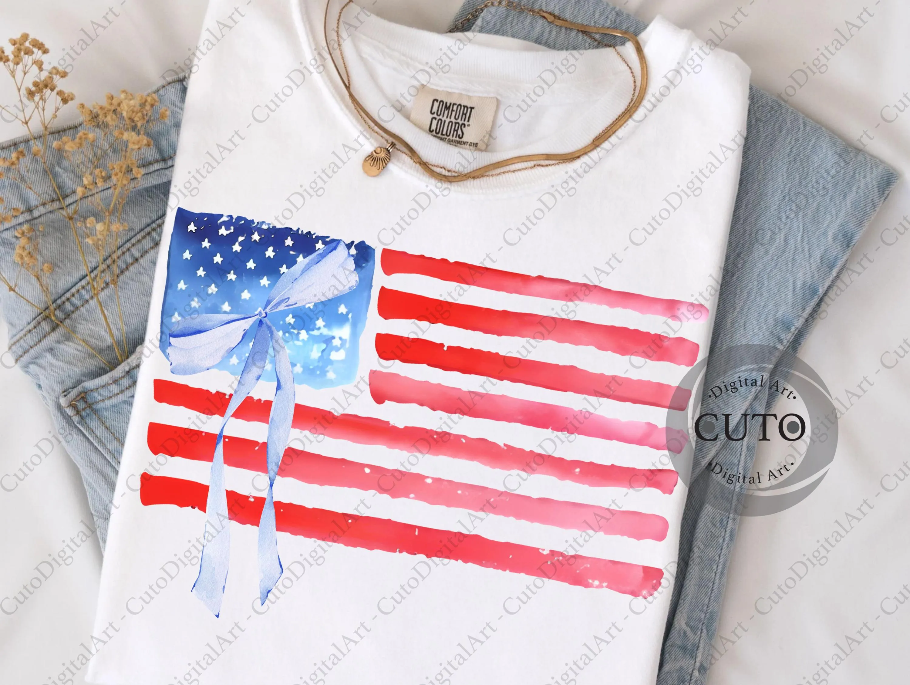 Patriotic American Flag Bow Design PNG - T-Shirt Sweatshirt Digital Download