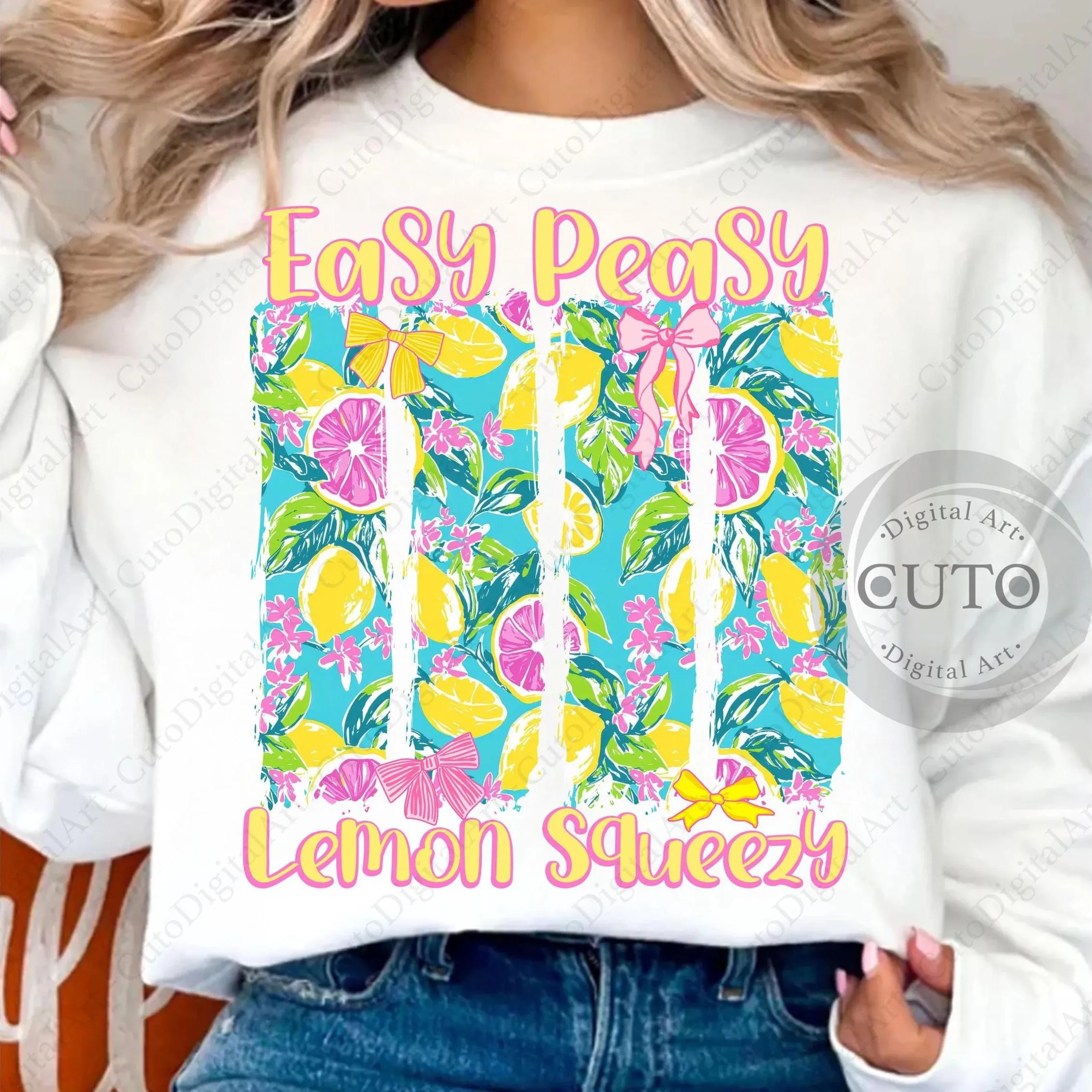 Easy Peasy Lemon Squeezy Sublimation Design | Pink Lemon T-shirt Design | Summer Citrus Fruit Art for Sweatshirts | Transparent PNG Download