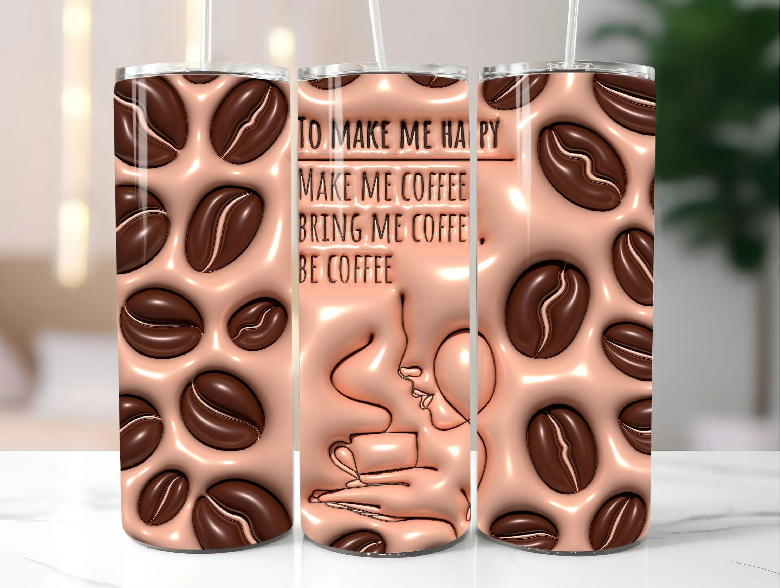 3D Coffee Inflated Tumbler Png - 3D Puff Coffee Tumbler Wrap & Design - 20oz Skinny Tumbler Sublimation - Instant Digital Download