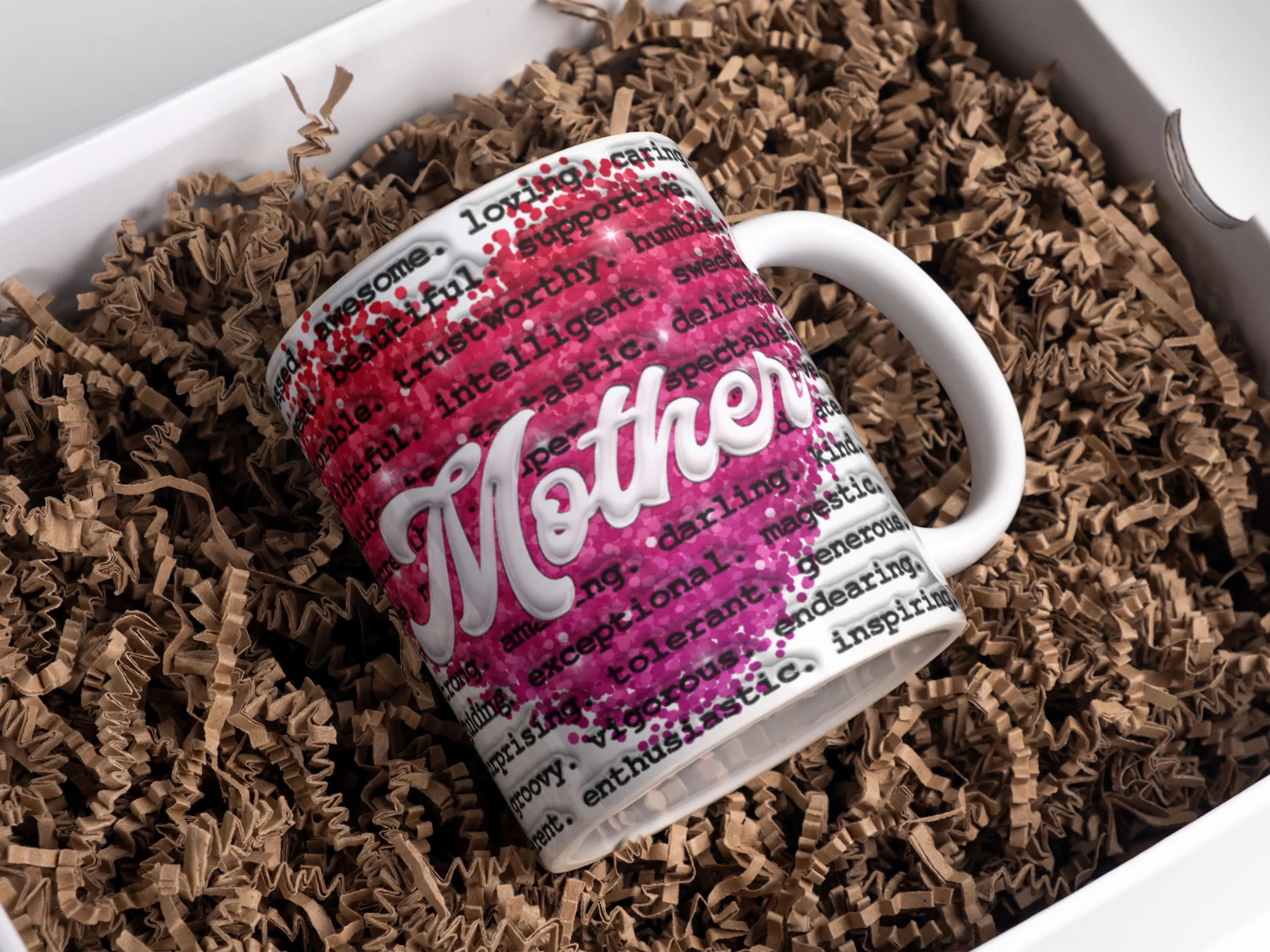 3D Glitter Heart Mother Words Inflated Mug Wrap Sublimation Design 11oz & 15oz, Puffy Mother's Day Mug PNG, Mug Sublimation Designs