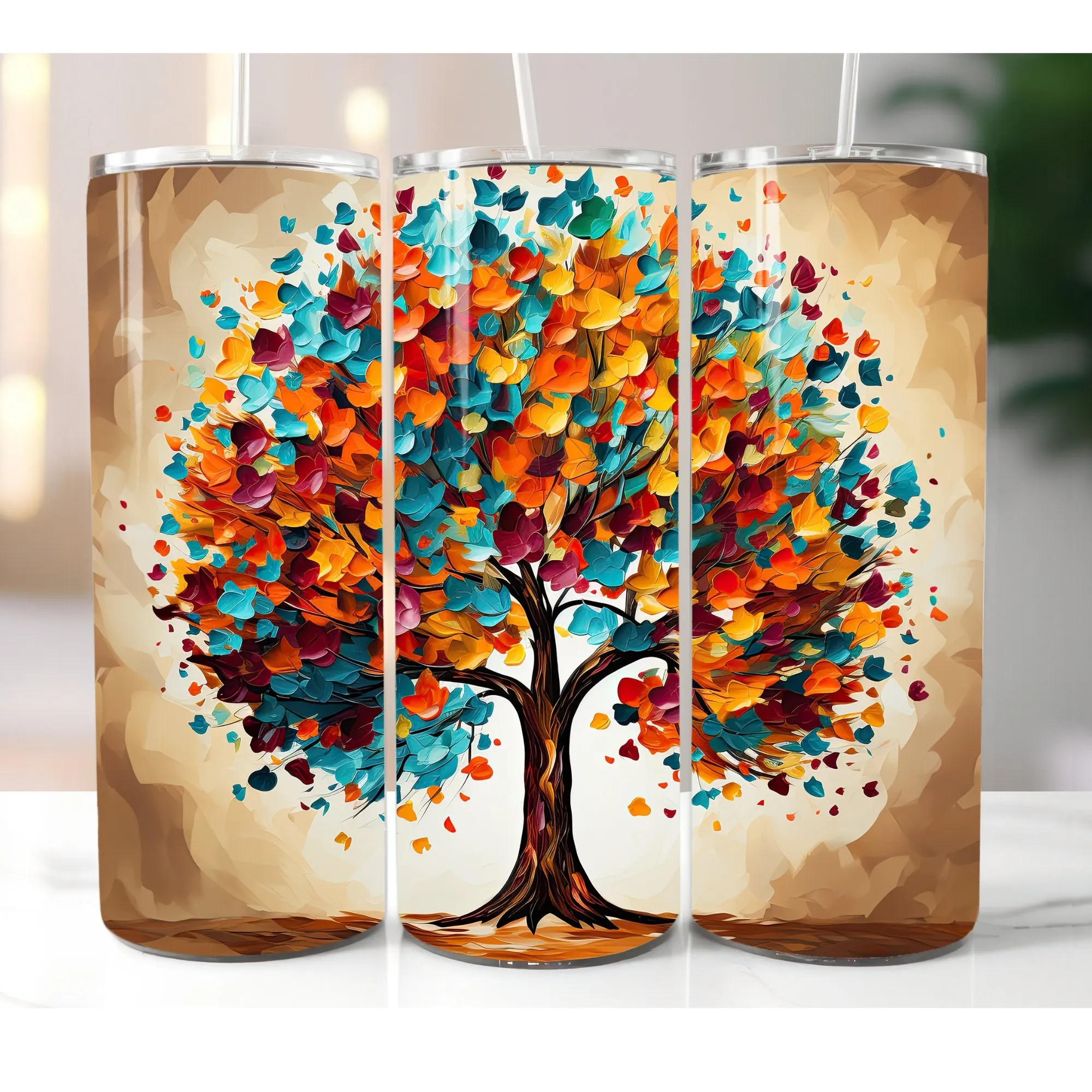 3D Fall Tree Oil Paint Tumbler Wrap - 20oz Tumbler & 30oz Tumbler - Seamless Tumbler - Tumbler Sublimation - 3D Tumbler Wrap Design