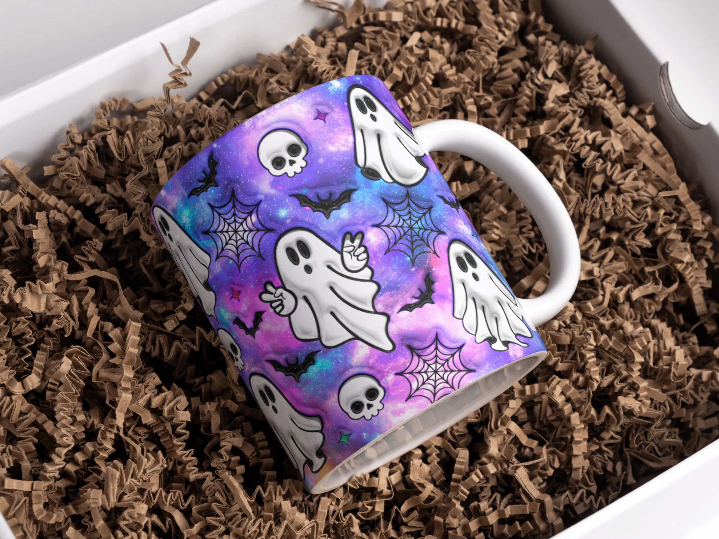3D Halloween Ghosts Inflated Mug Wrap Sublimation Design 11oz & 15oz, Puffy Spooky Ghost Mug PNG Sublimation Design, Digital Download