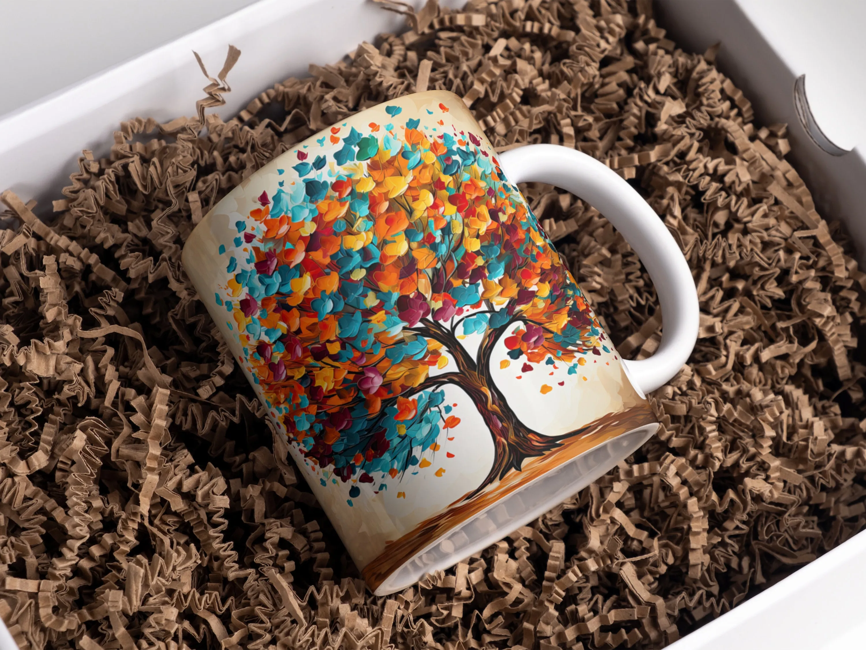 3D Fall Tree Oil Paint Mug Wrap Sublimation, Mug Template For Sublimation, 11oz and 15oz 3D Mug Wrap PNG Design, Mug Sublimation Design