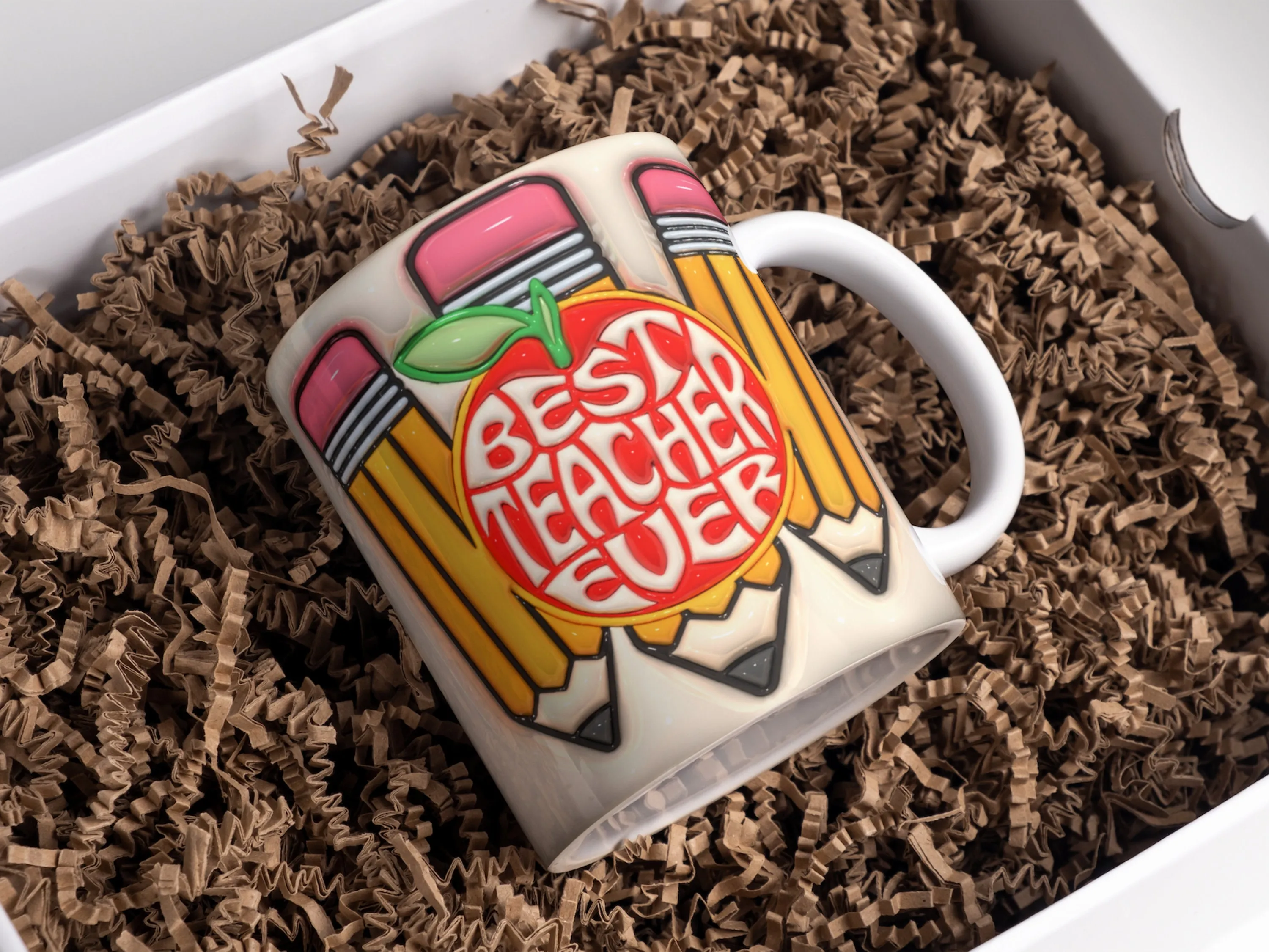 3D Best Teacher Ever Inflated Mug Wrap Sublimation Design 11oz & 15oz, Funny Puffy Teacher Mug PNG, Mug Sublimation Designs