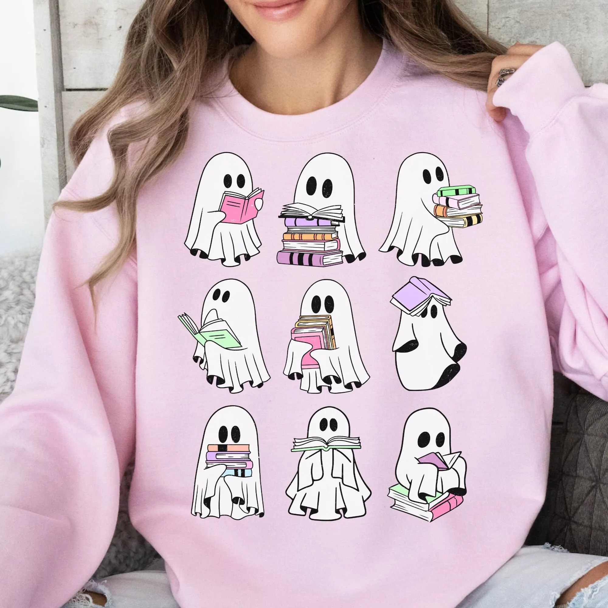 Bookworm Ghost T-Shirt Design | Cute Spooky Reading Spirits Sweatshirt Art | Halloween Book Lover Cartoon | Ghostly Literature Digital File