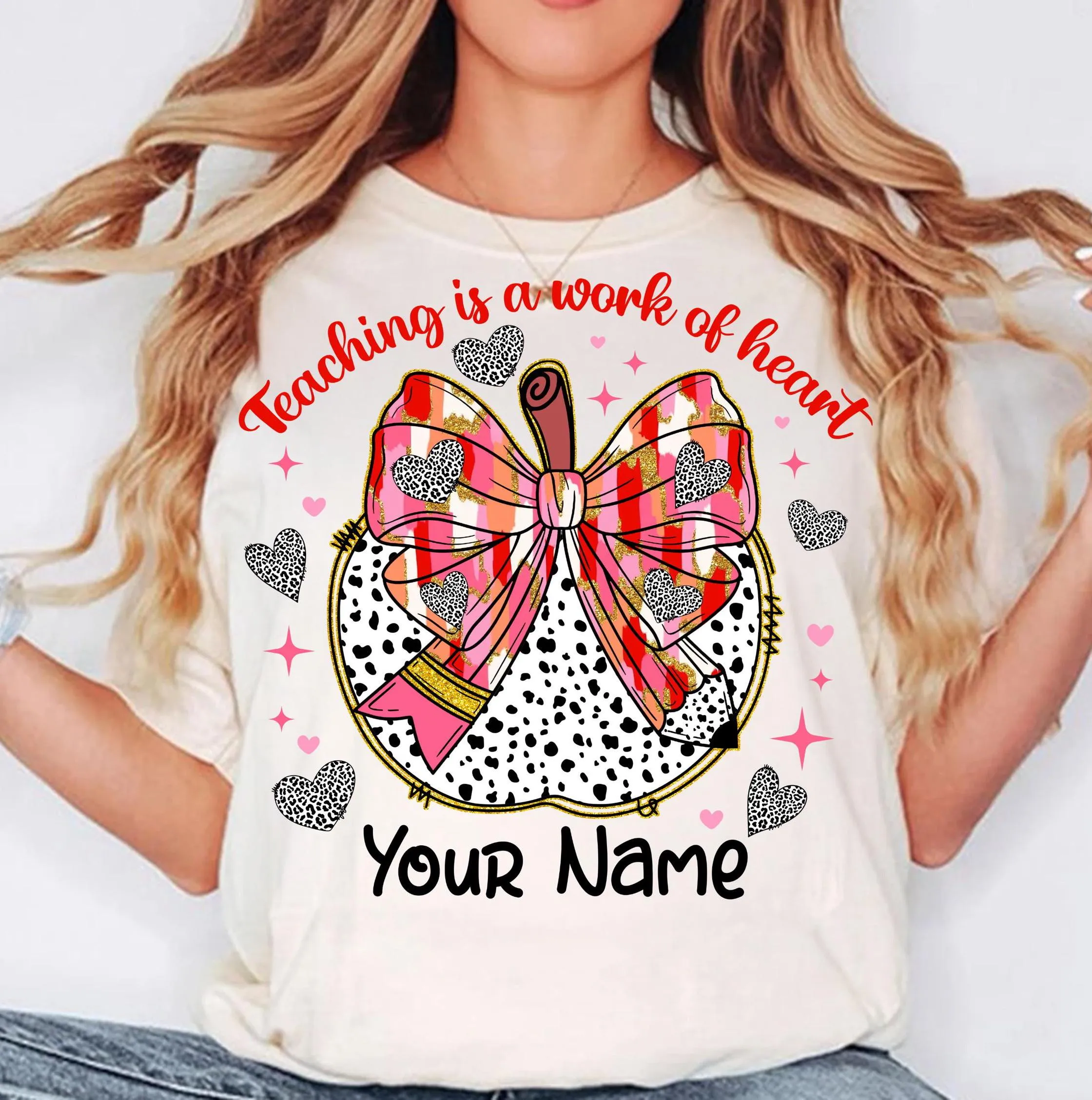 Teaching is a Work of Heart PNG, Coquette Teacher Valentine's Day Design, Custom Saint's Day Trendy Sublimation Shirt Digital Download