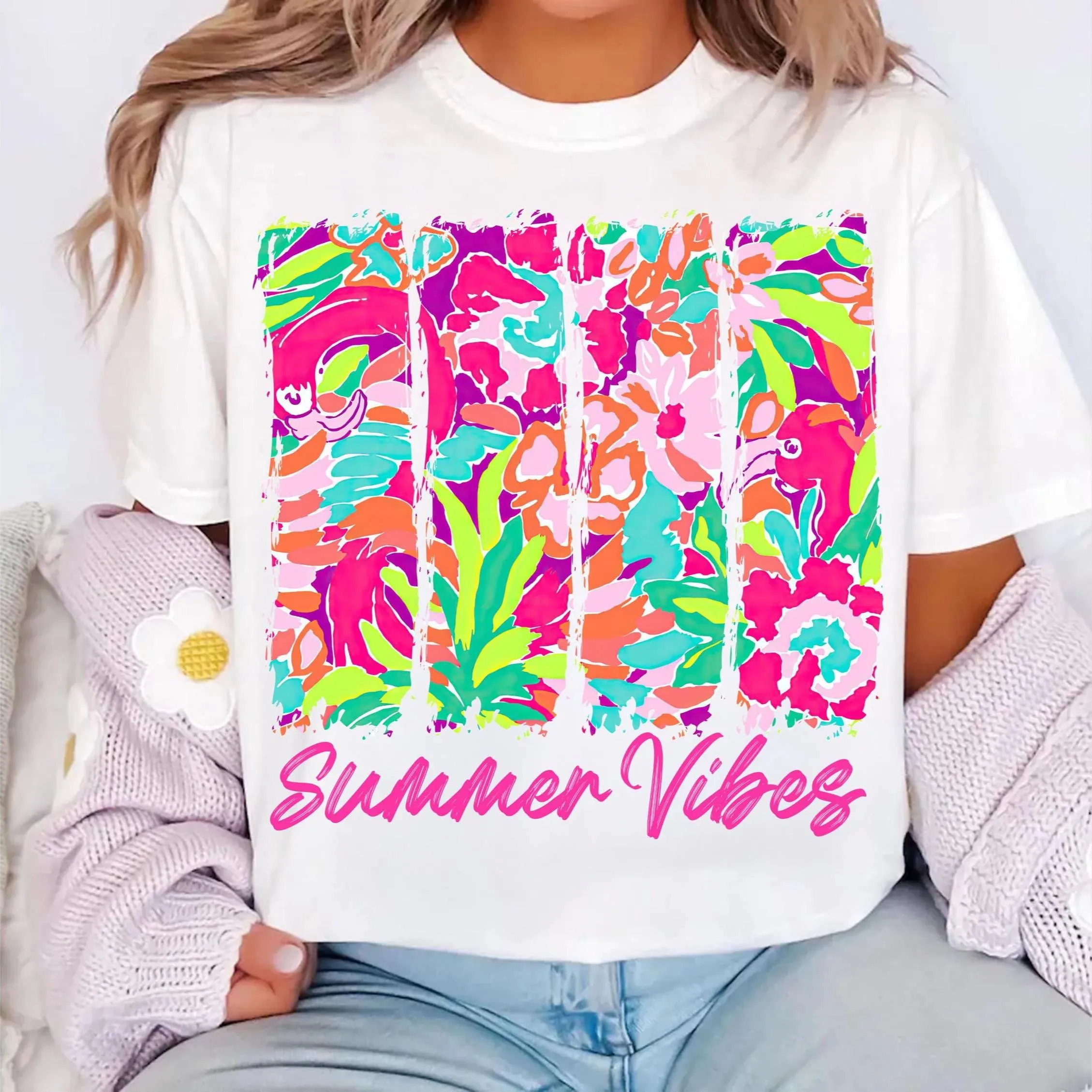 Colorful Preppy Brushstroke Summer Vibes Sublimation Design, Floral Mama Summer PNG, Boho Floral PNG, Summer Vibes T-Shirt Digital Download