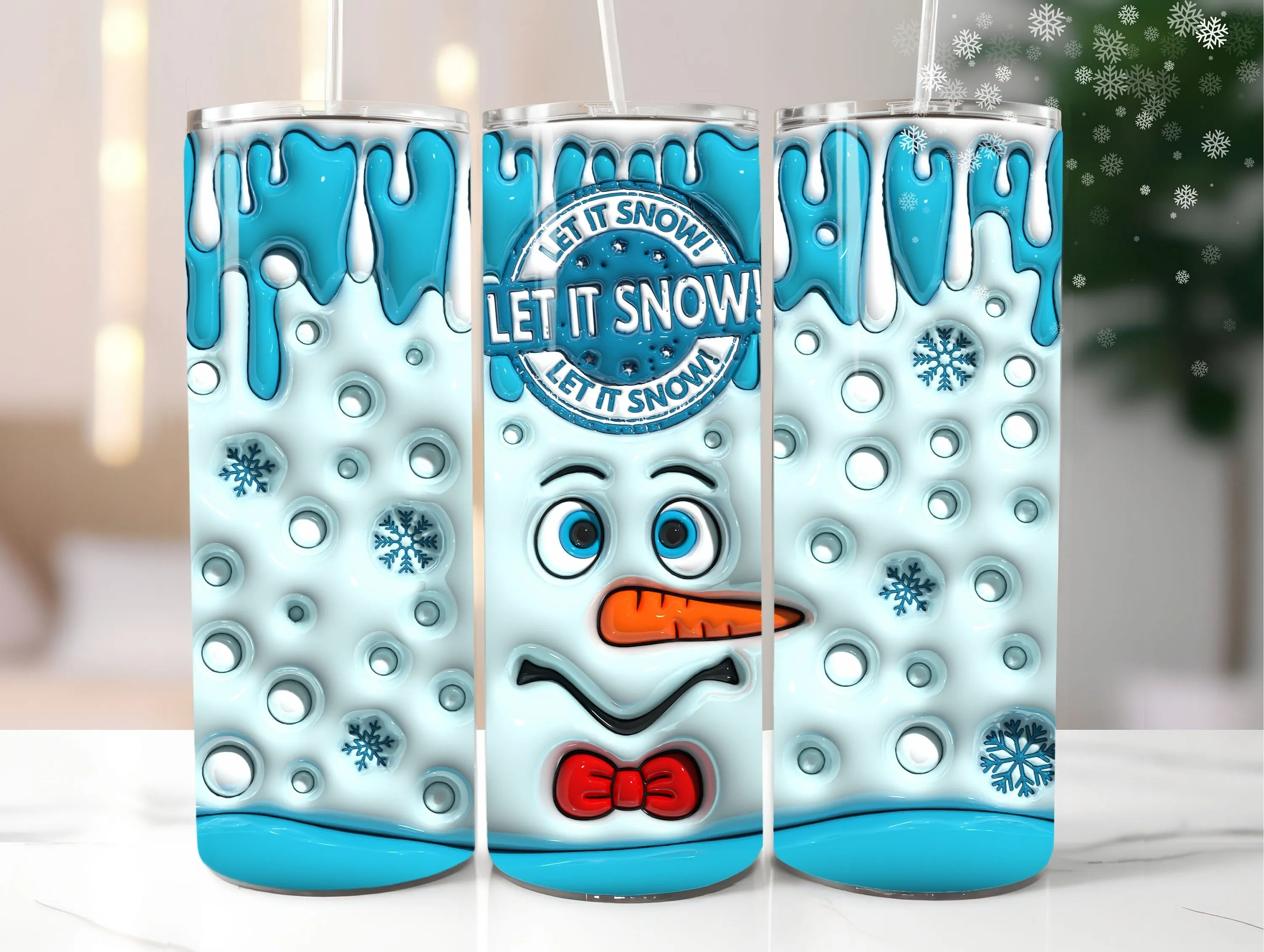 3D Seamless Let it snow Inflated Tumbler Wrap, Puffy Christmas 20oz Tumbler PNG, Snowman Sublimation Design, Instant Digital Download