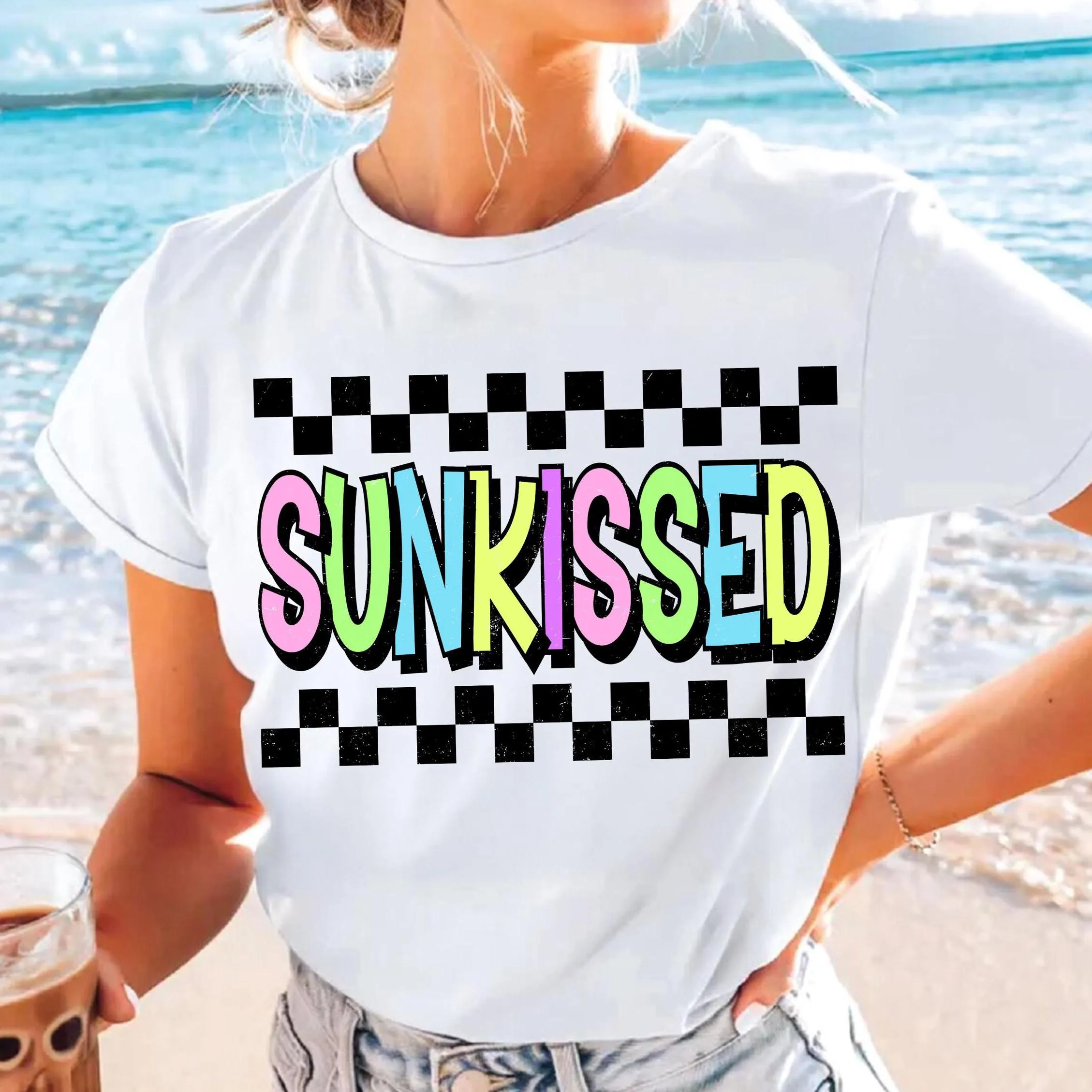Retro Colorful Sunkissed PNG Design, Bright Summer T-shirt Design, Beach PNG, Summertime PNG Women, Trendy Vacation Sweatshirt Sublimation