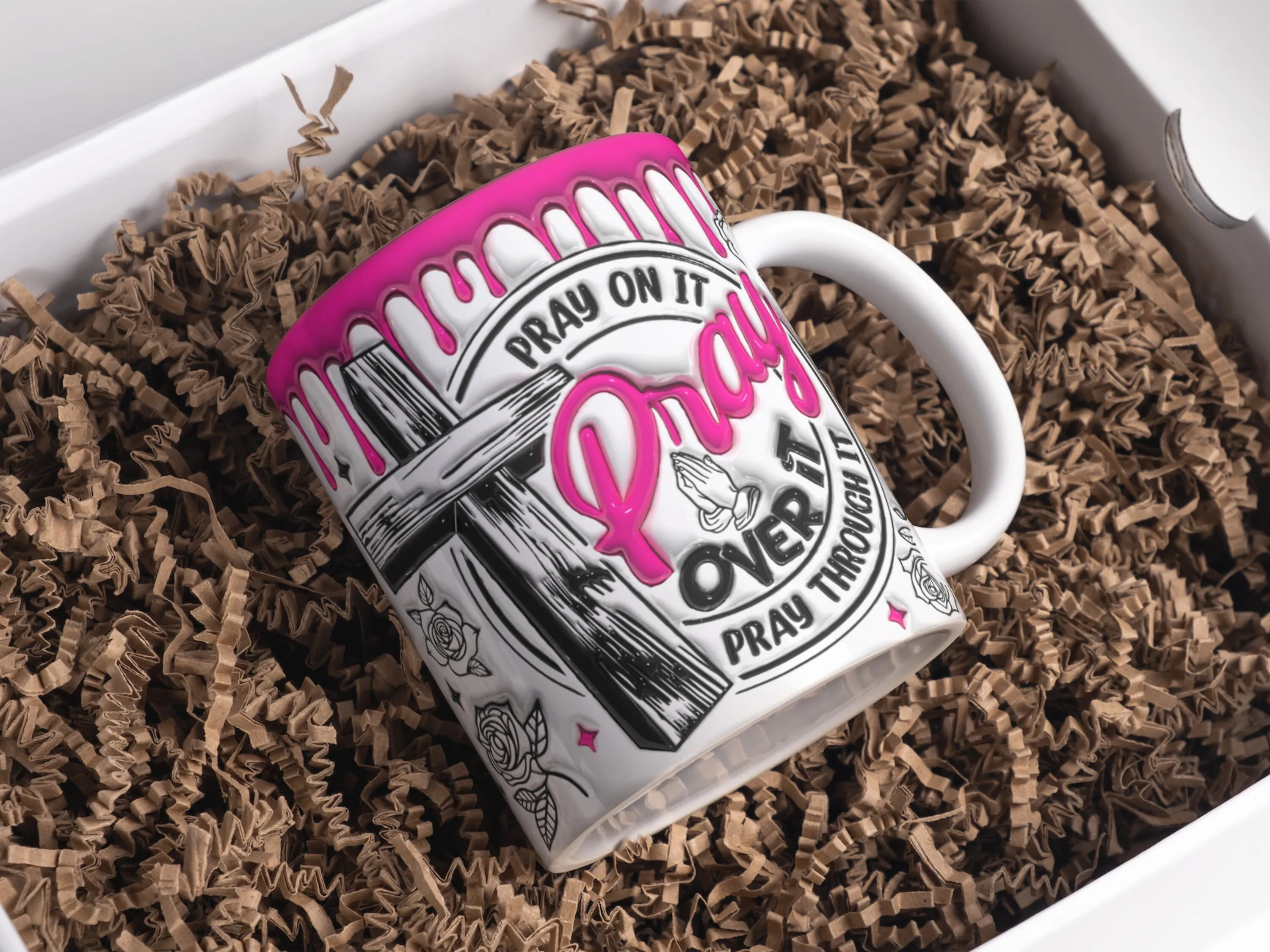 3D Pray on it Pray over it Pray through it Inflated Mug Wrap Sublimation Design 11oz & 15oz, 3D Puffy Christian Mug Sublimation PNG Designs