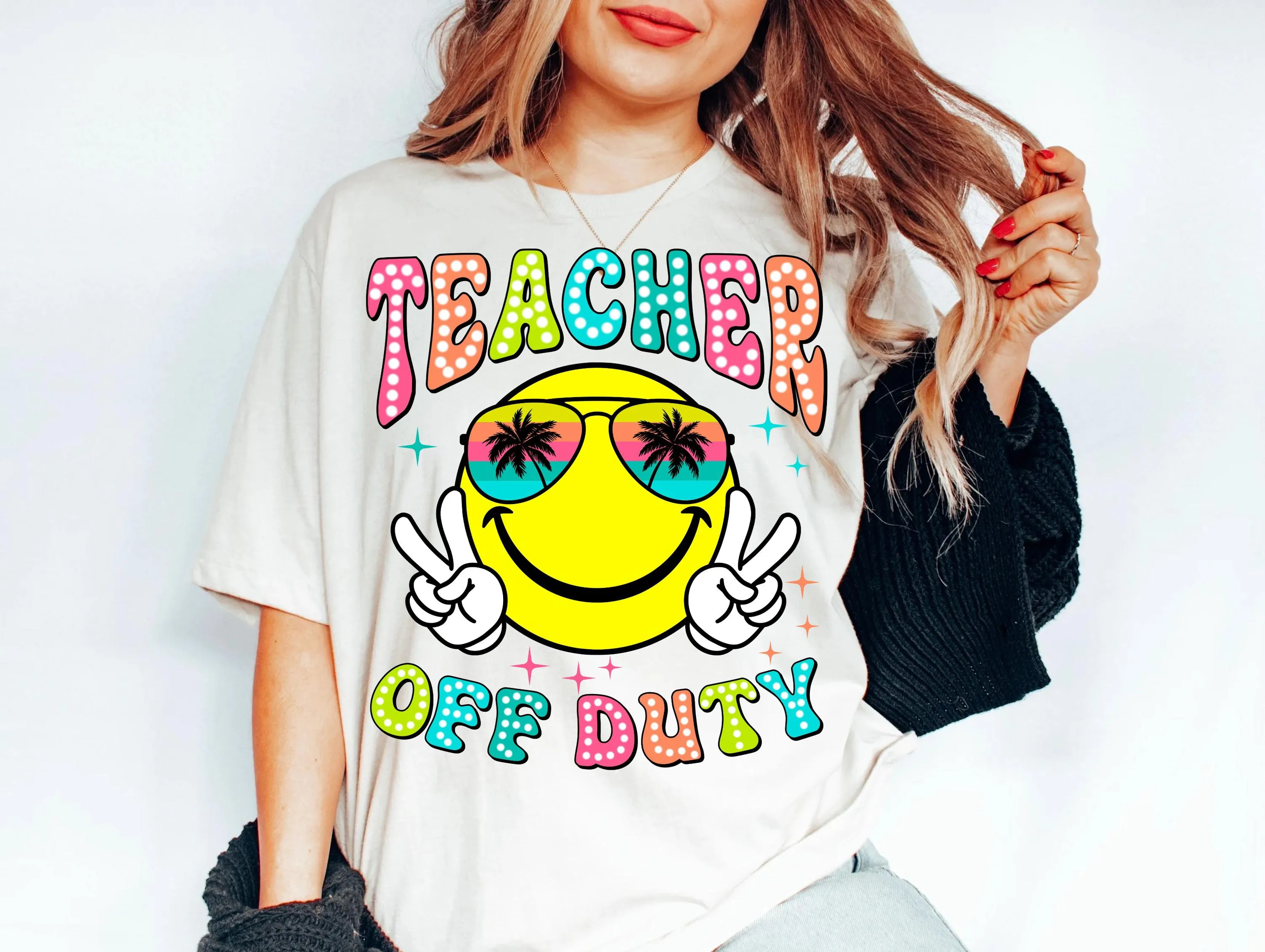 Teacher OFF Duty PNG, Class Dismissed Sublimation, Last Day off School T-shirt Design, Retro Teacher Summer PNG, Smile Face Digital Download
