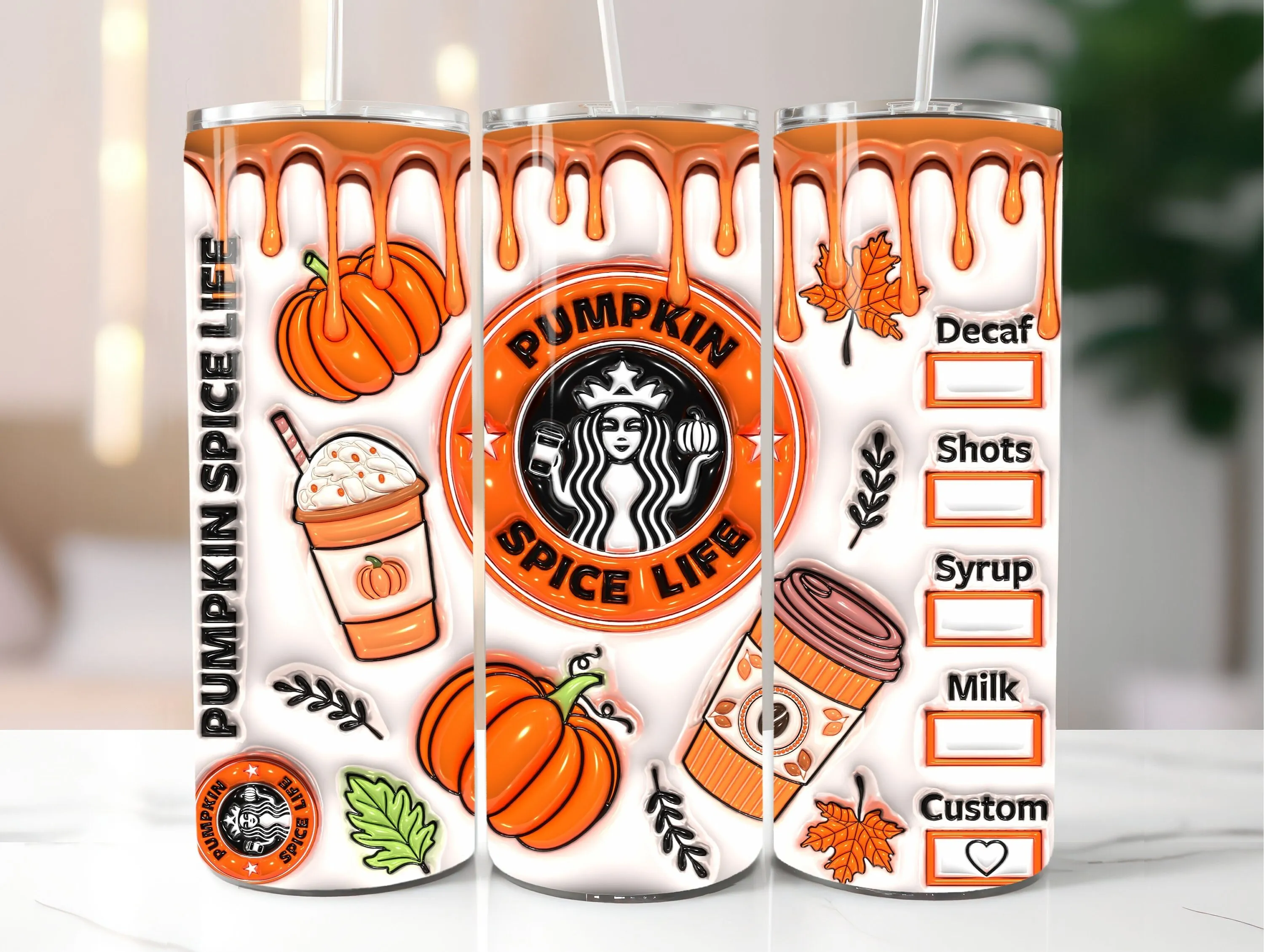 3D Pumpkin Spice Life Inflated Tumbler Wrap PNG - 3D Puff Fall 20oz Tumbler Sublimation - Skinny Tumbler Wrap - Instant Digital Download