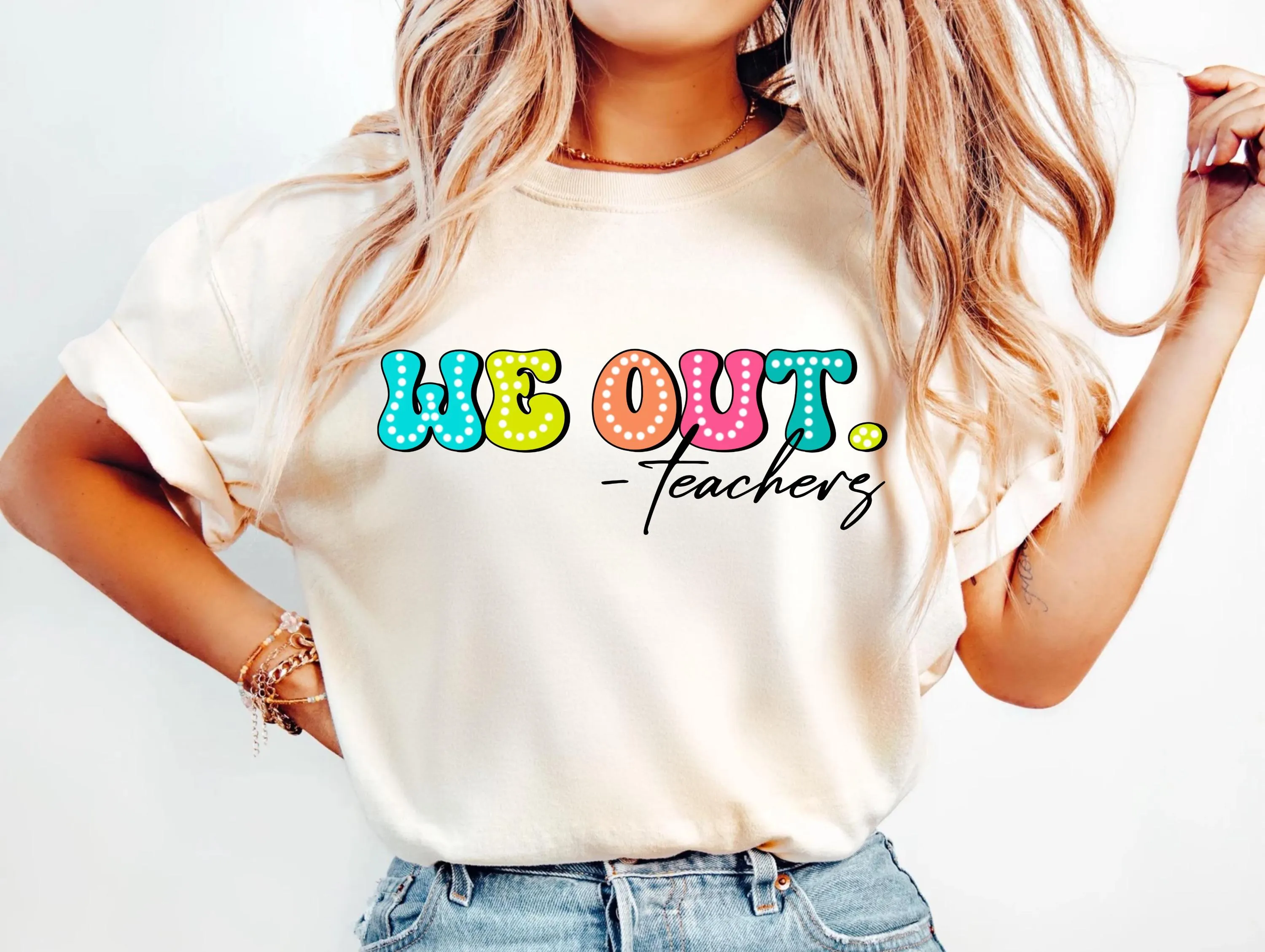 Retro We Out - Teachers Png, Funny Teacher Summer Png, Colorful Happy Last Day of School Png Design, Out Of School T-shirt Digital Download