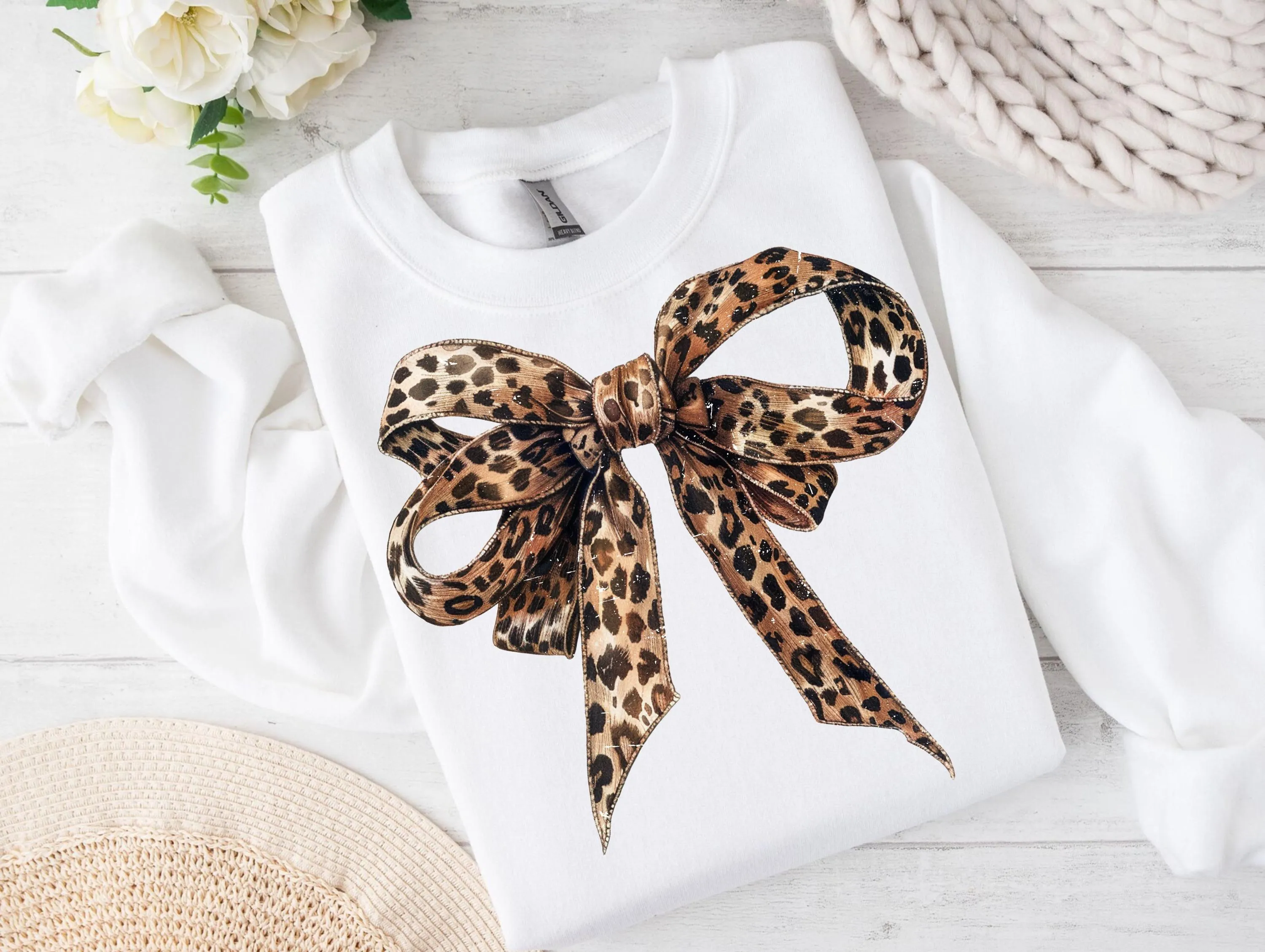 Retro Leopard Print Bow Digital PNG - Groovy and Animal Print Ribbon - Coquette Sweatshirt and T-Shirt Designs - Add text Digital Download