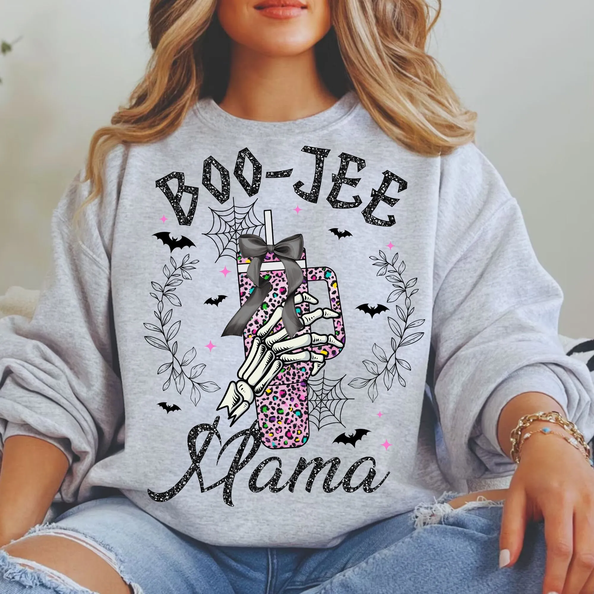 Halloween Boo-Jee Mama sublimation, Halloween Coquette Skeleton PNG, Leopard Print Halloween Mom PNG, Spooky Vibes girl shirt Digital Design
