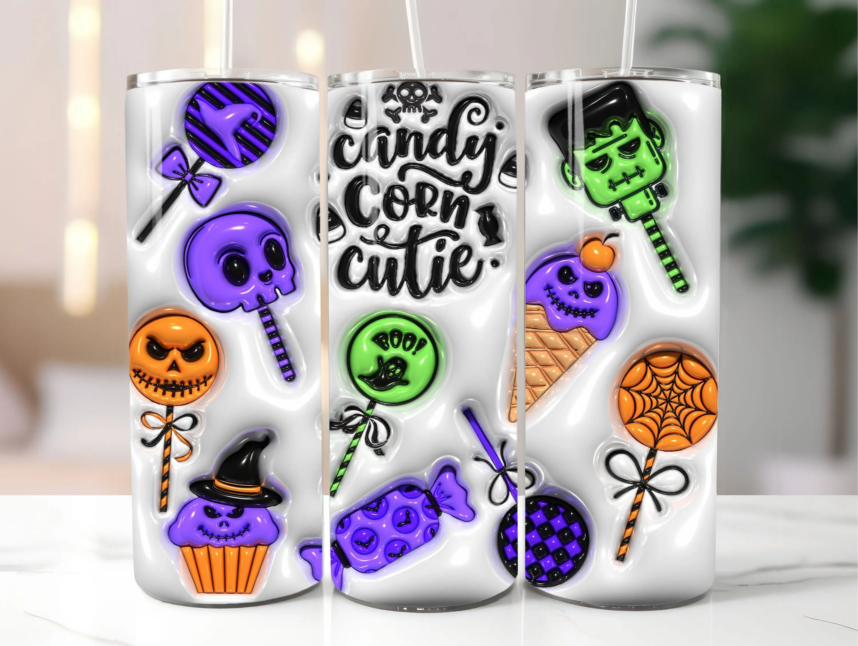 3D Candy Halloween Inflated Tumbler Wrap PNG - 3D Puff Candies 20oz Tumbler Sublimation - Skinny Tumbler Wrap - Instant Digital Download