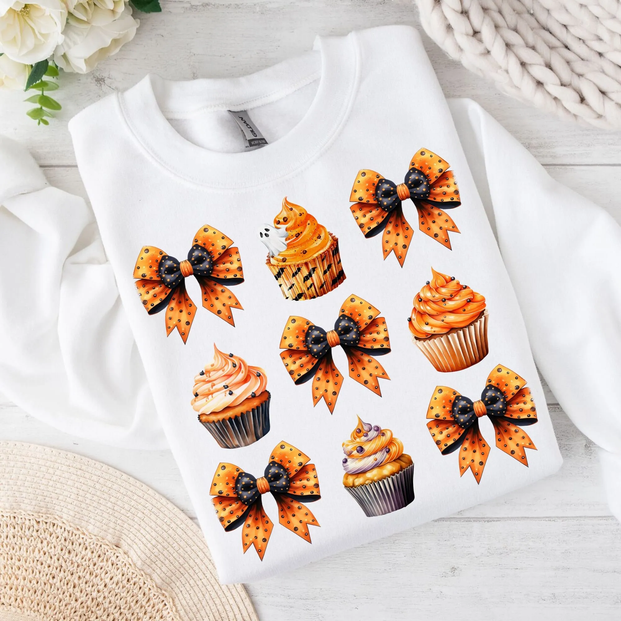 Halloween Coquette Cupcakes PNG, Sweet Halloween png, Fall Season PNG, Orange Halloween sublimation, Spooky vibes girl shirt Digital Design