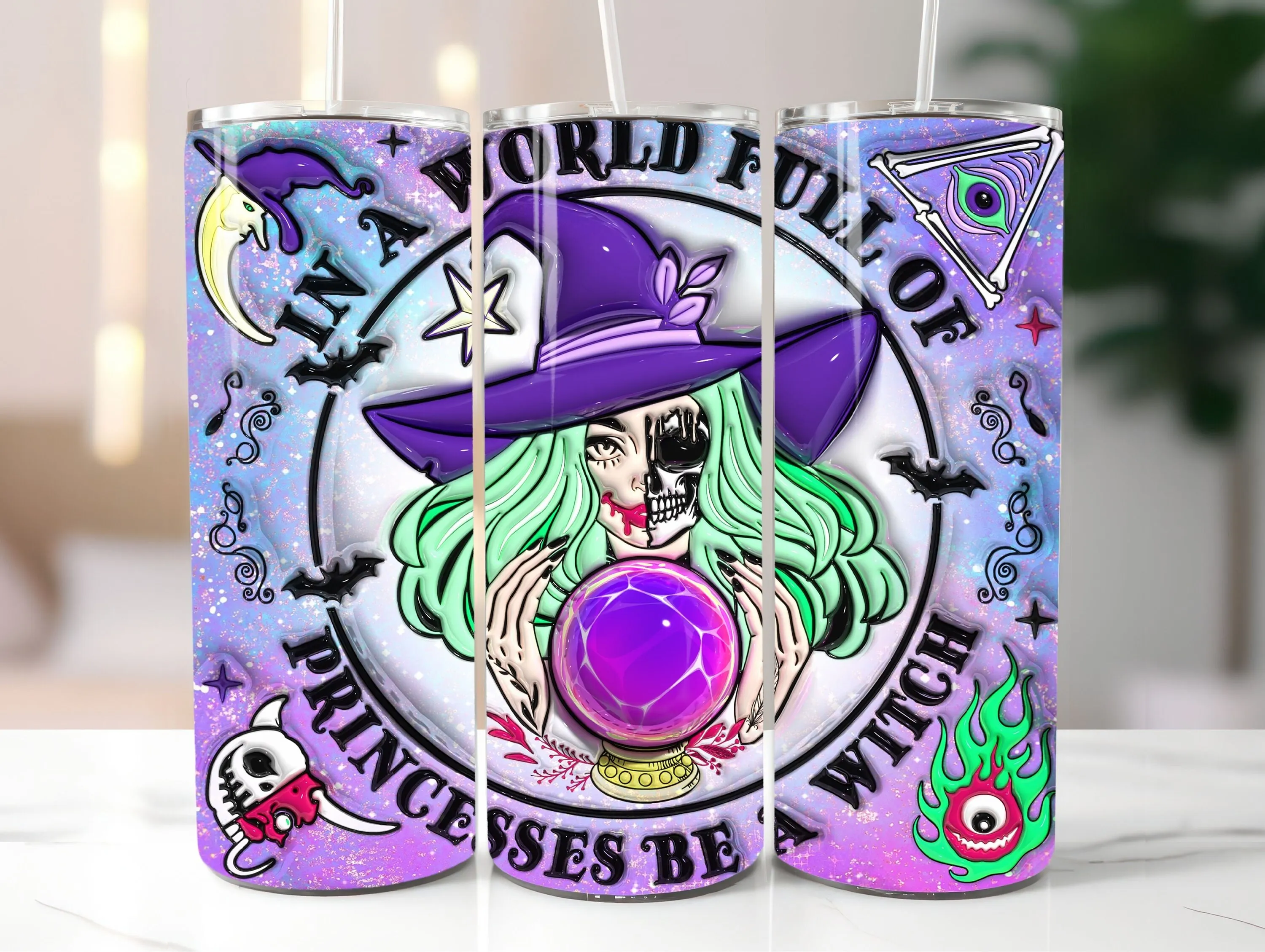 3D Inflated Princess Be a Witch Tumbler Wrap PNG, Puffy Pagan Design 20oz Skinny Tumbler Sublimation, Sorceress Tumbler PNG Digital Download