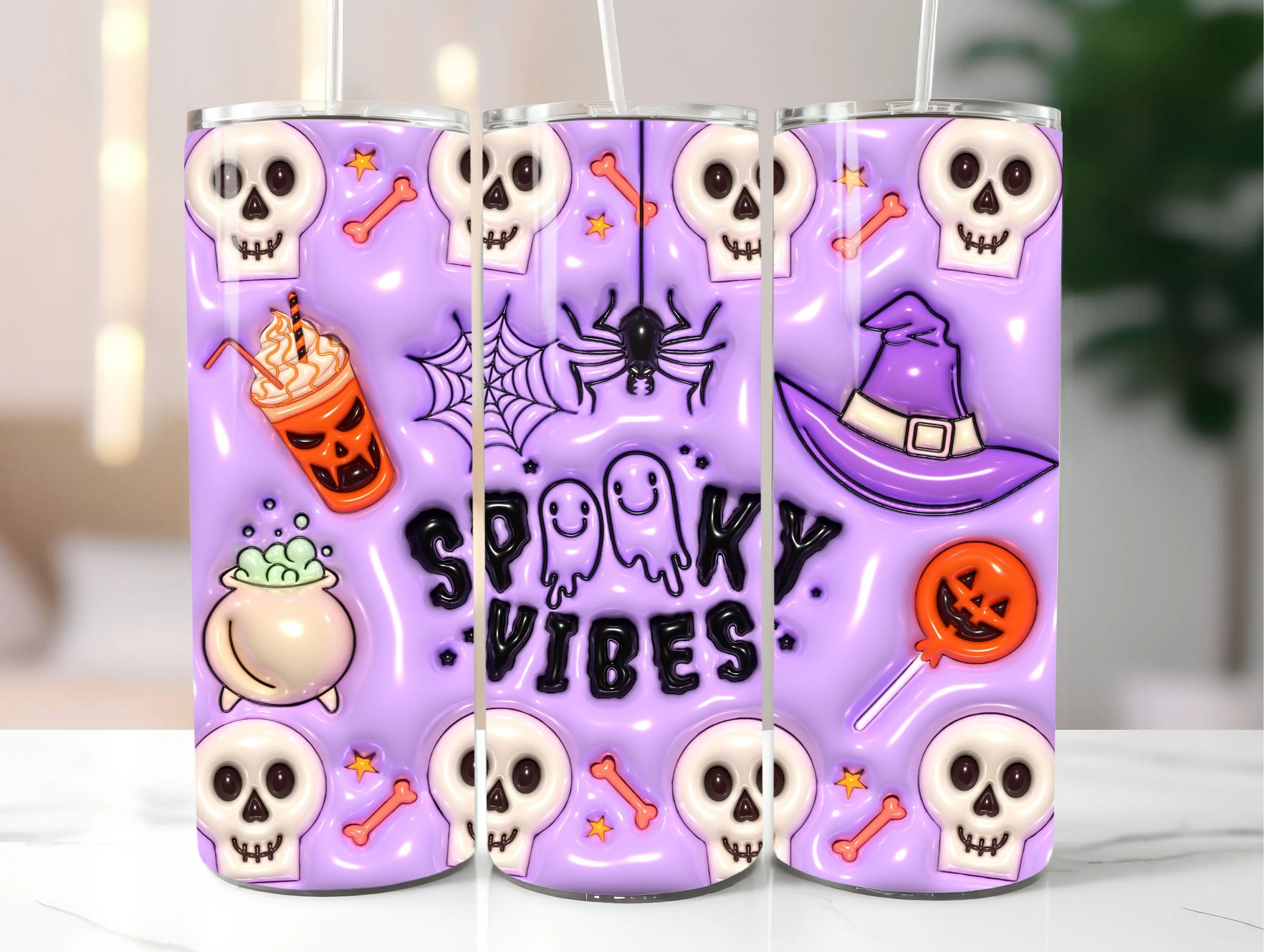 3D Halloween Inflated Tumbler Wrap PNG - 3D Puff Halloween 20oz Tumbler Sublimation - Skinny Tumbler Wrap - Instant Digital Download