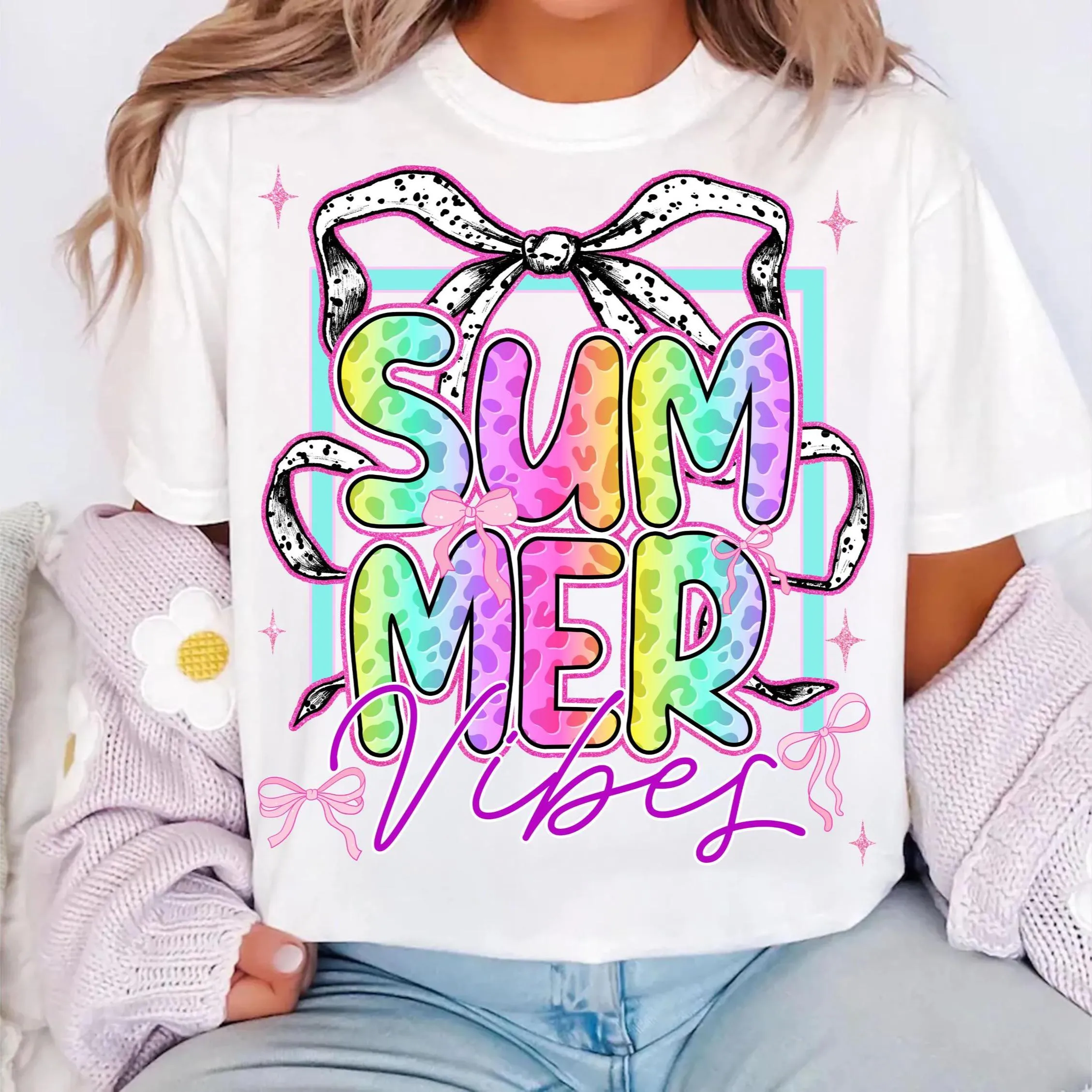 Colorful Leopard Summer Vibes Sweatshirt PNG, Bright Coquette Summer Graphic, Trendy Summer Fashion Design, T-Shirt PNG Digital Sublimation