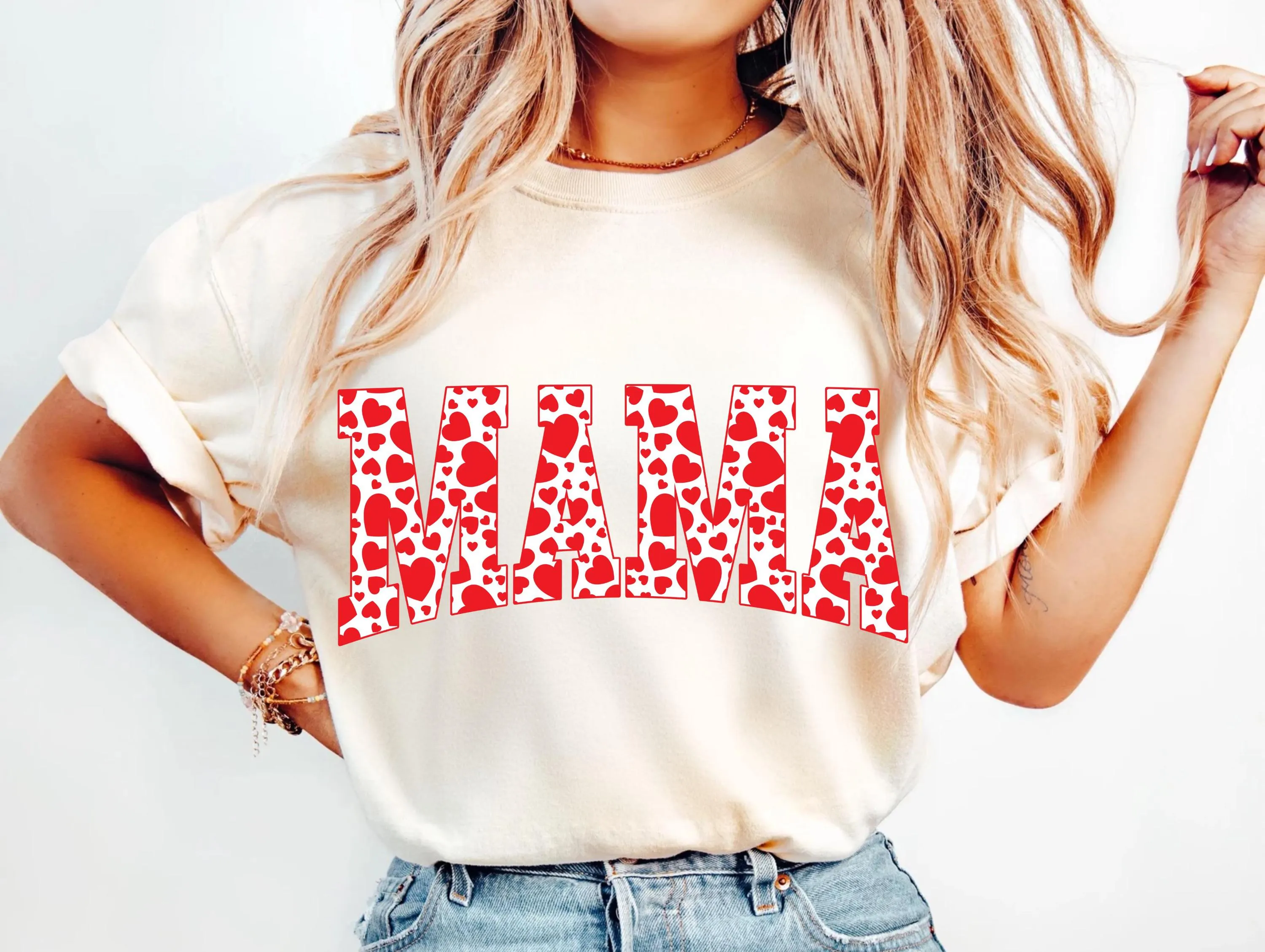 Mama Heart Pattern Design | Red Hearts Typography | Valentine's Day Mother's Day Sublimation for T-shirts Sweatshirts | Love Letter PNG