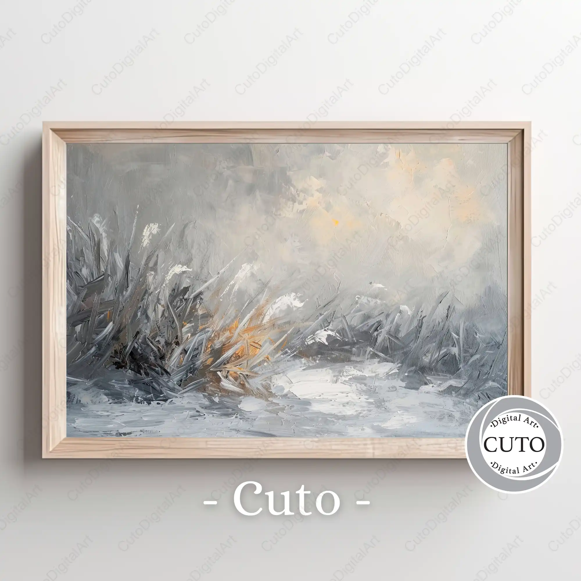 Abstract Winter Landscape Wall Art Design with Textured Brushstrokes in Neutral Tones - JPG Digital Download